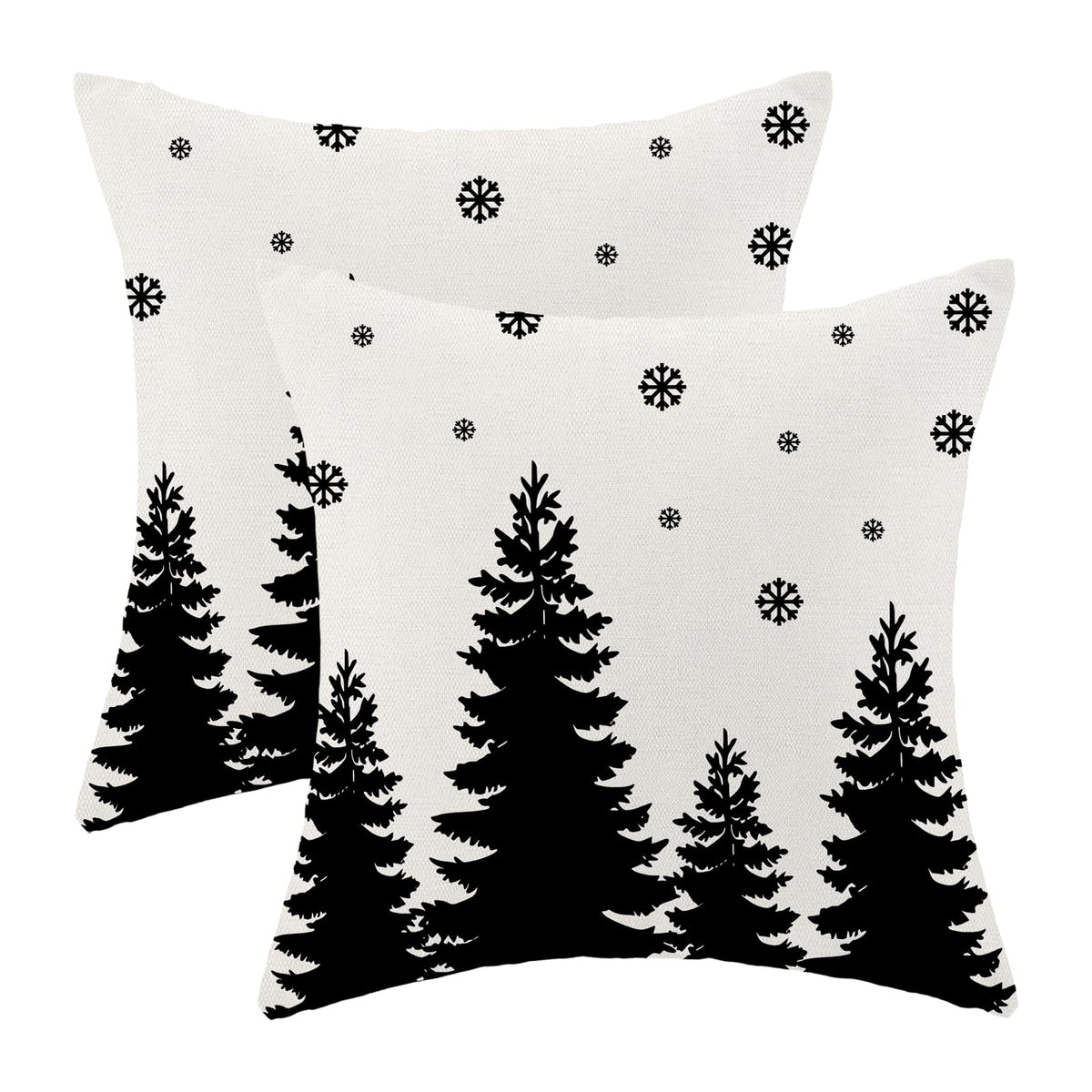 Cxmeifly Christmas Pillow Covers 16X16 Inch Set Of 2 Cream Black Christmas Tree Snowflakes Decor Throw Pillows Winter Xmas Holid