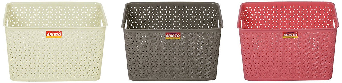 ARISTO Plastic Storage Basket (Multicolour, Standard)  Combo of 3