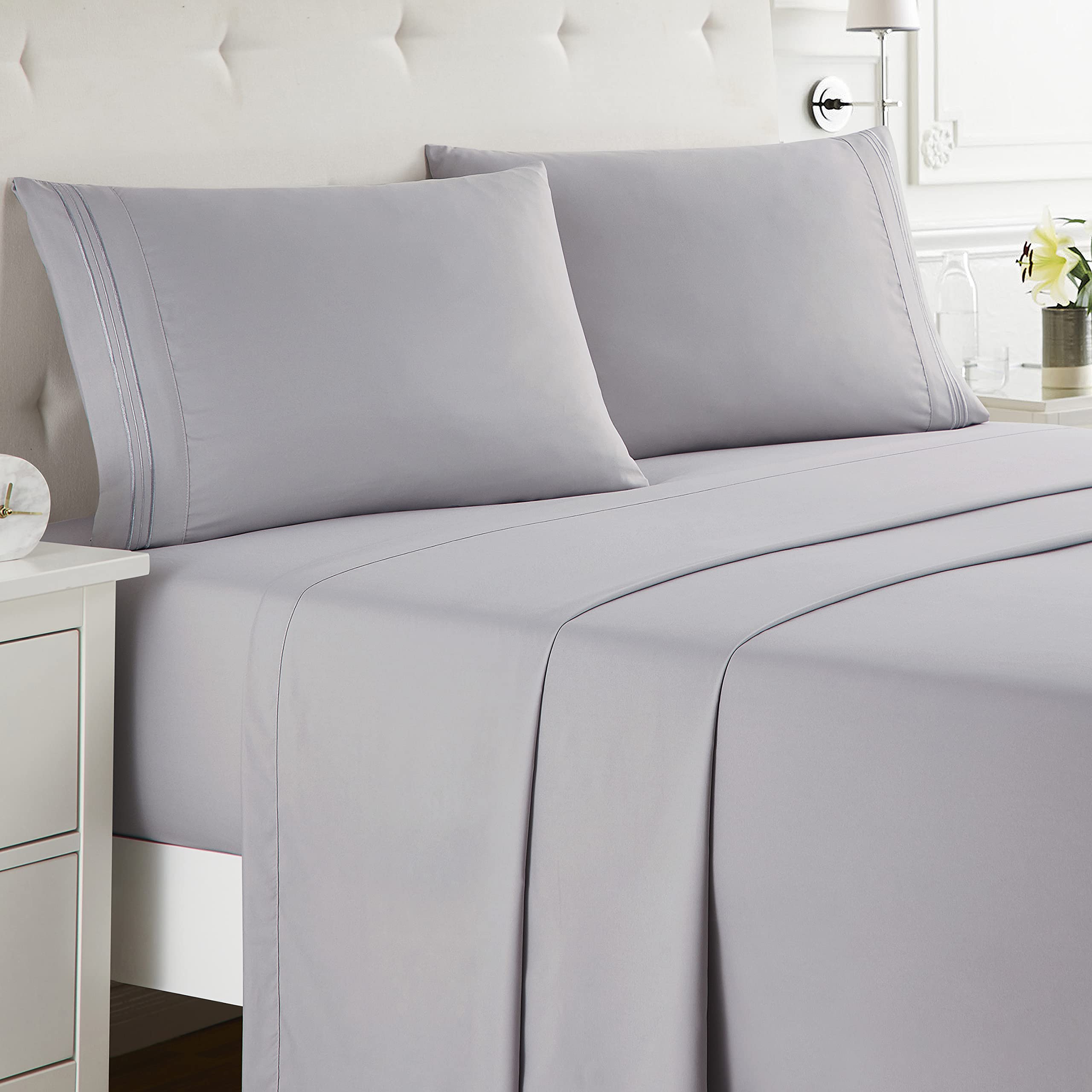 Nestl King Size Sheets Set - 4 Piece King Sheets, Deep Pocket, Hotel Luxury, Extra Soft, Breathable And Cooling, Grey Lavender King Bed Sheets