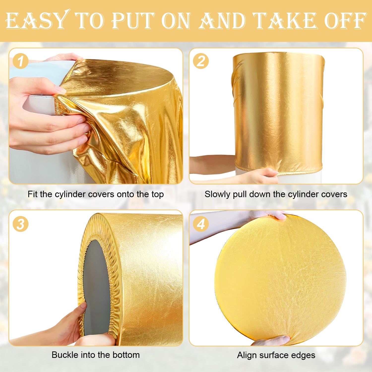 Saitimade Set Of 3 - Gold Cylinder Pedestal Stand Covers, Flexible Cylinder Stand Covers For Party, Wedding Or Birthday Event De