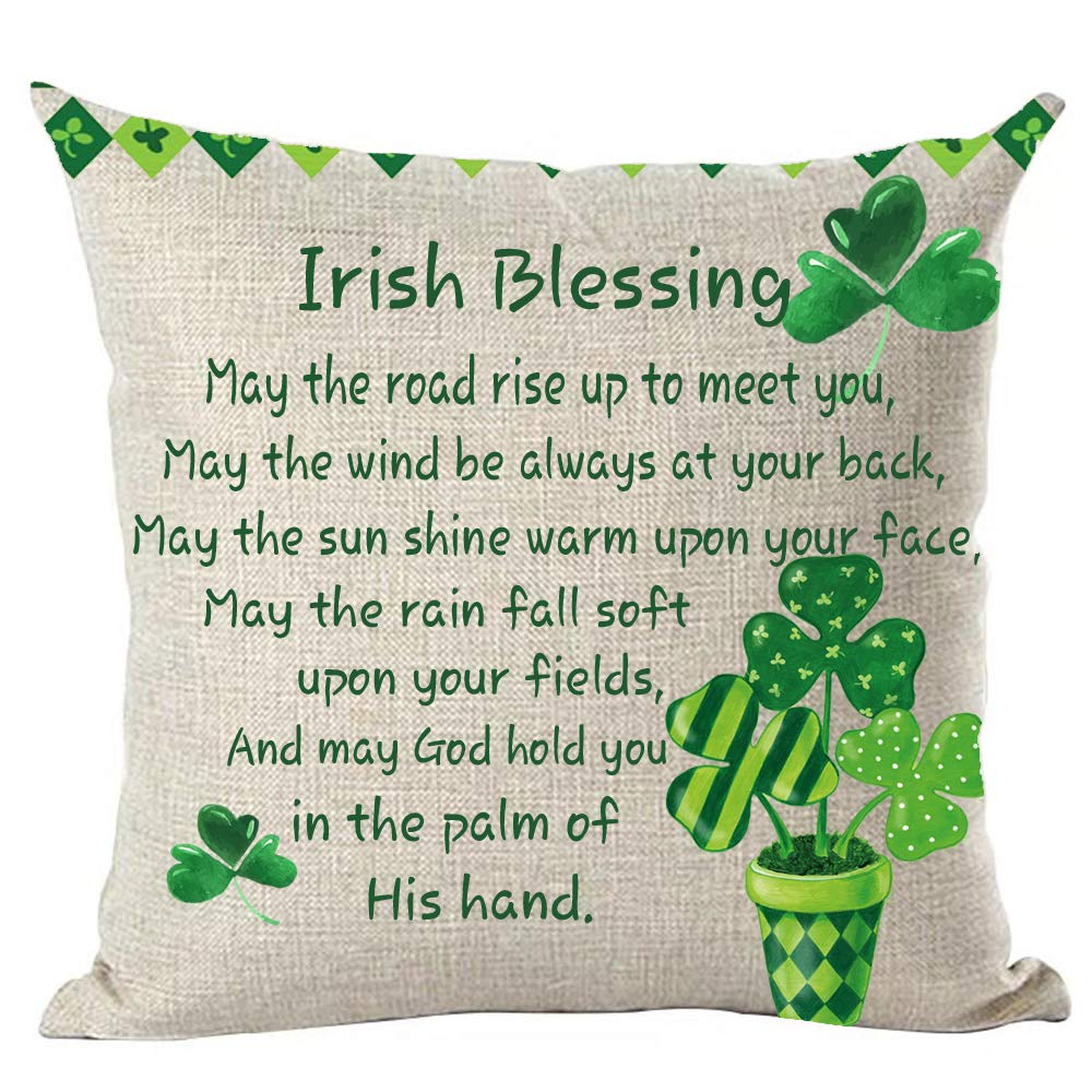 Ramirar Happy St. Patrick'S Day Green Potted Plant Clovers Heart Quote Irish Blessing Throw Pillow Cover Case Home Living Room B