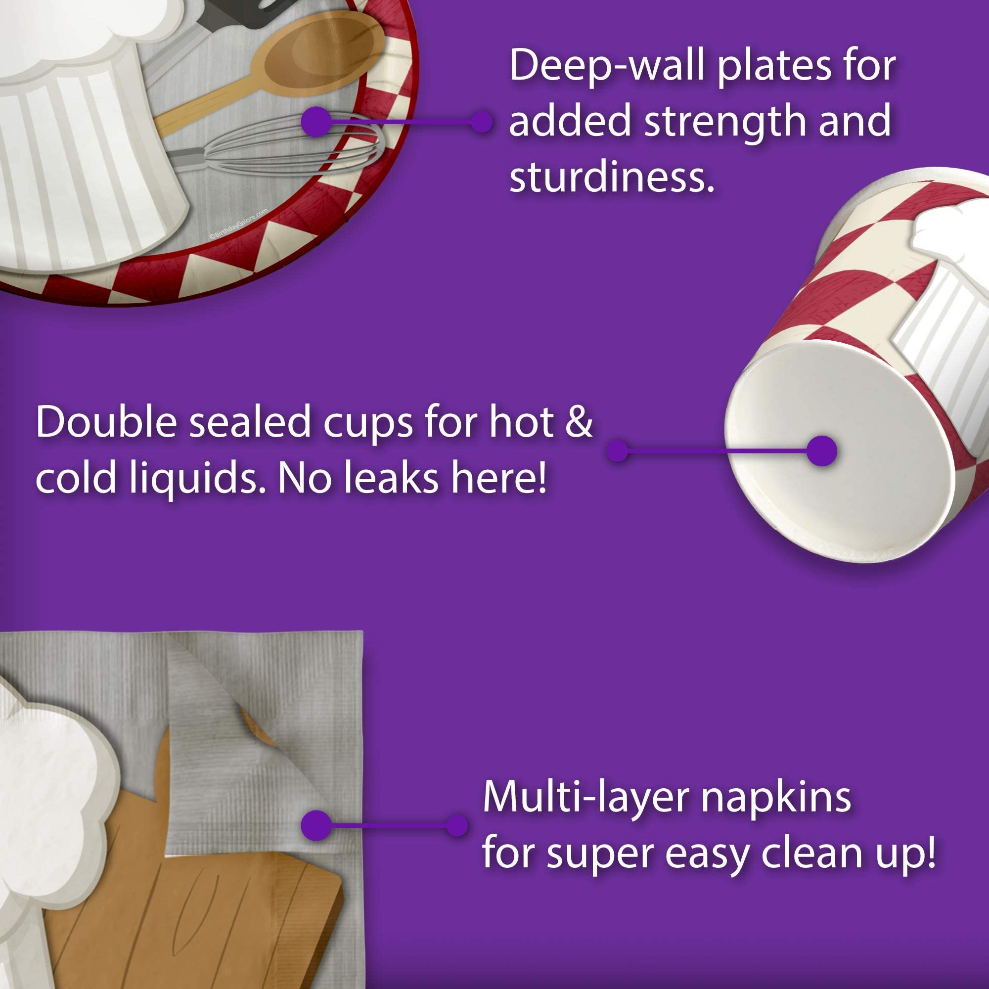 Chef Cooking Birthday Party Supplies Set Plates Napkins Cups Tableware Kit For 16
