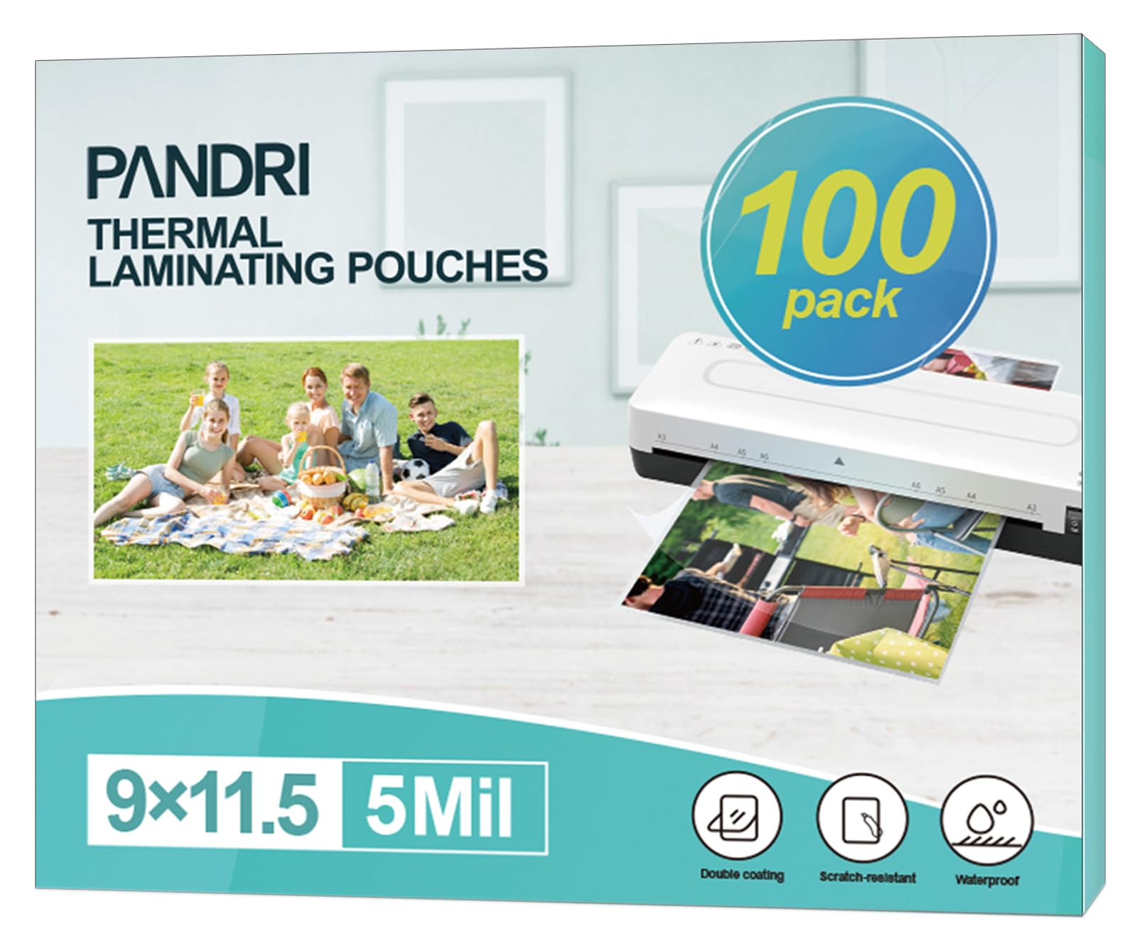 Laminating Sheets, Pandri 100 Pack Thermal Laminator Pouches Holds 8.5 X 11 Inch, 5 Mil Clear Laminator Paper 9 X 11.5 Inch, Let