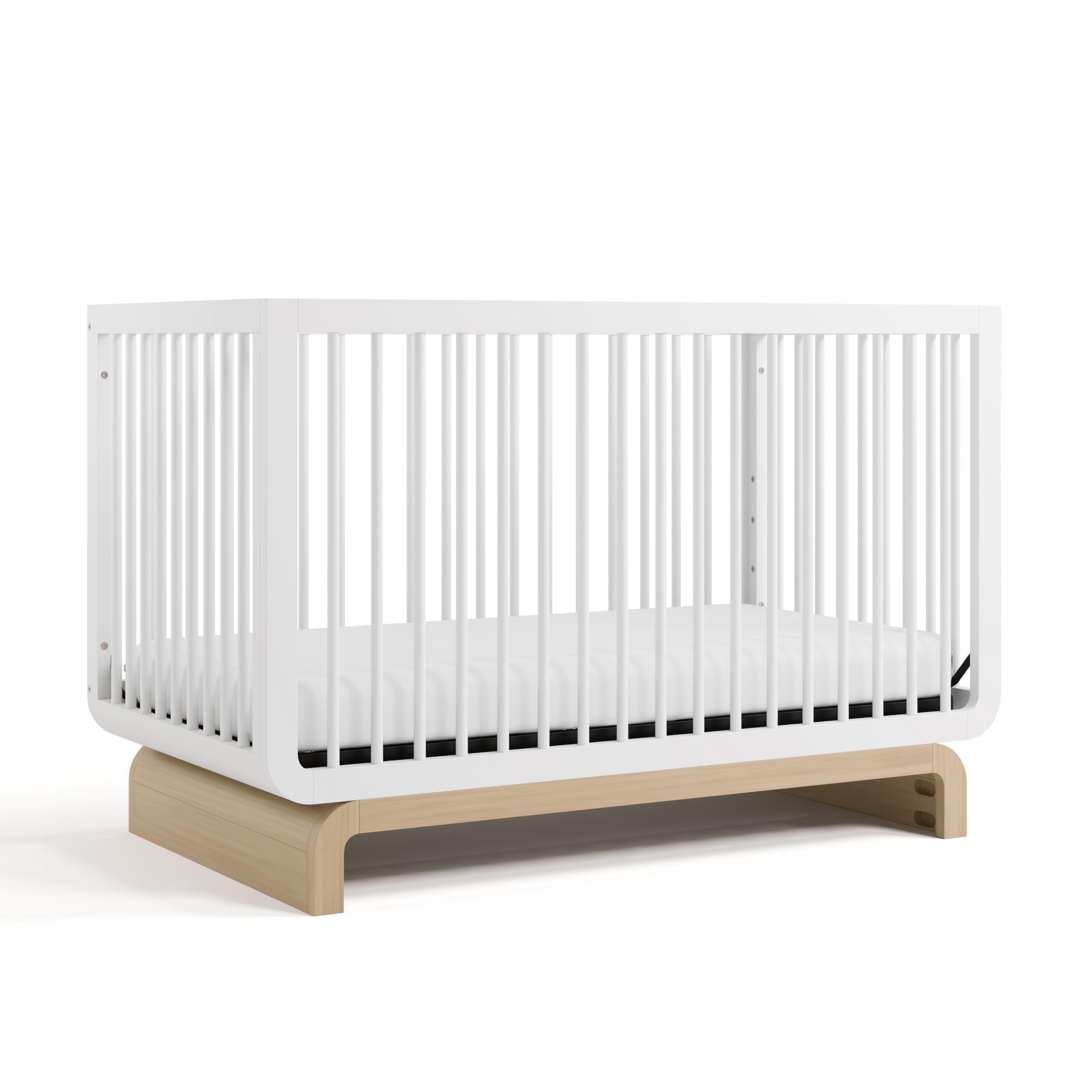Storkcraft Santorini Deluxe 5-in-1 Convertible Crib with Bonus Toddler Guardrail (White with Driftwood) - GREENGUARD Gold Certif