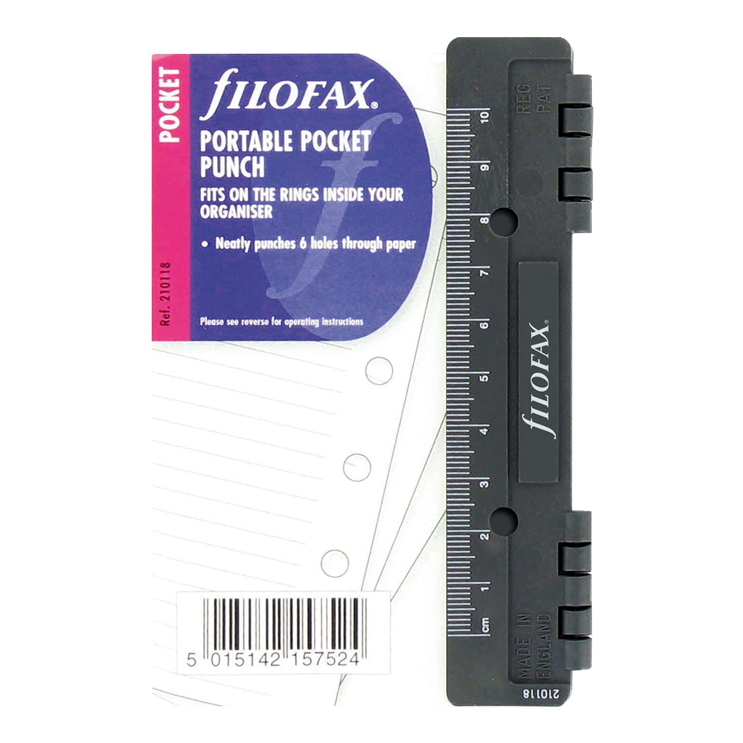 Filofax Organizer Accessory, Portable Hole Punch, 5.125' X 3.312', Black, Pocket Size (B210118)
