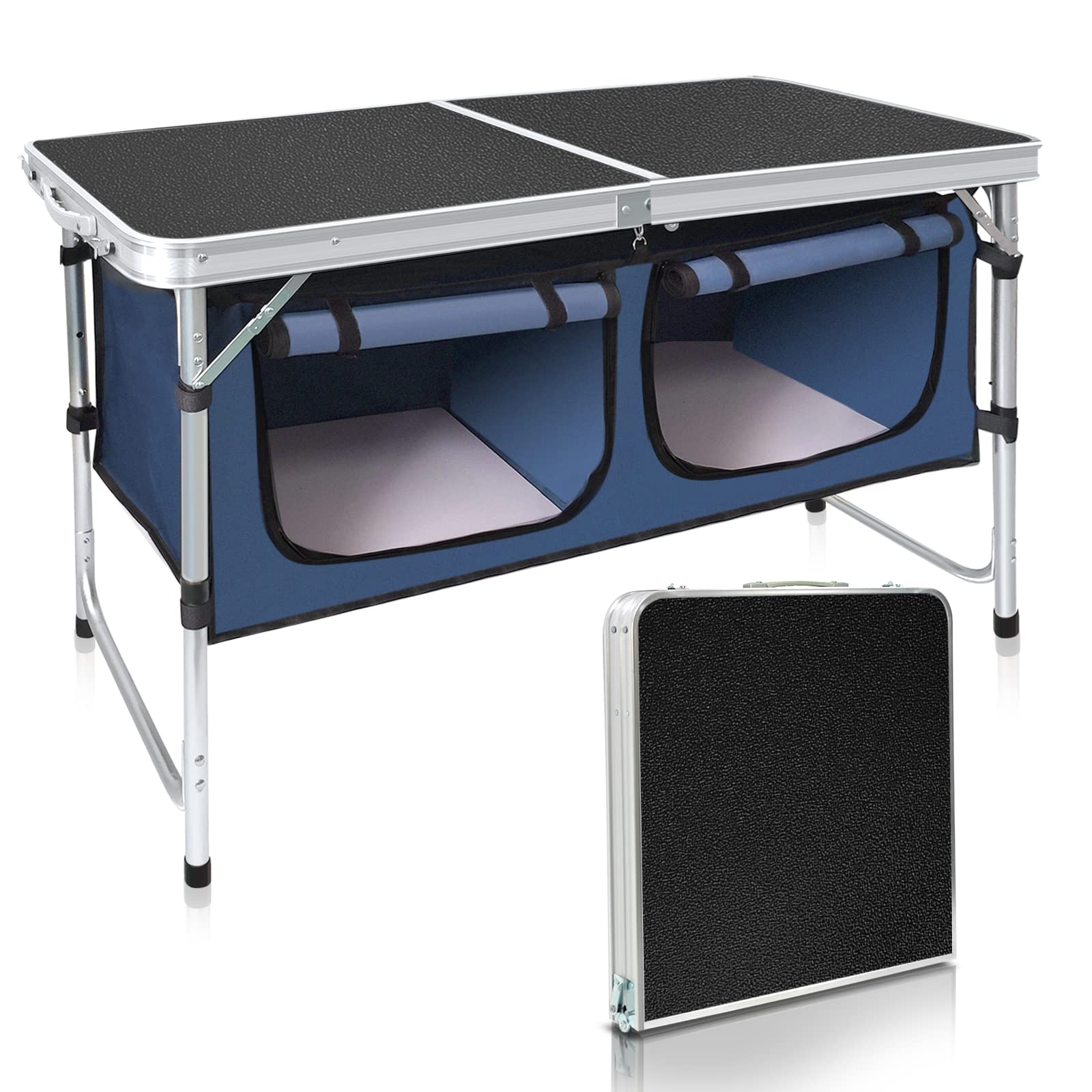 Camp Field Camping Folding Aluminum Table With Adjustable Legs For Outdoor Travel Beach, Backyards, Bbq, Party And Picnic Foldable Table
