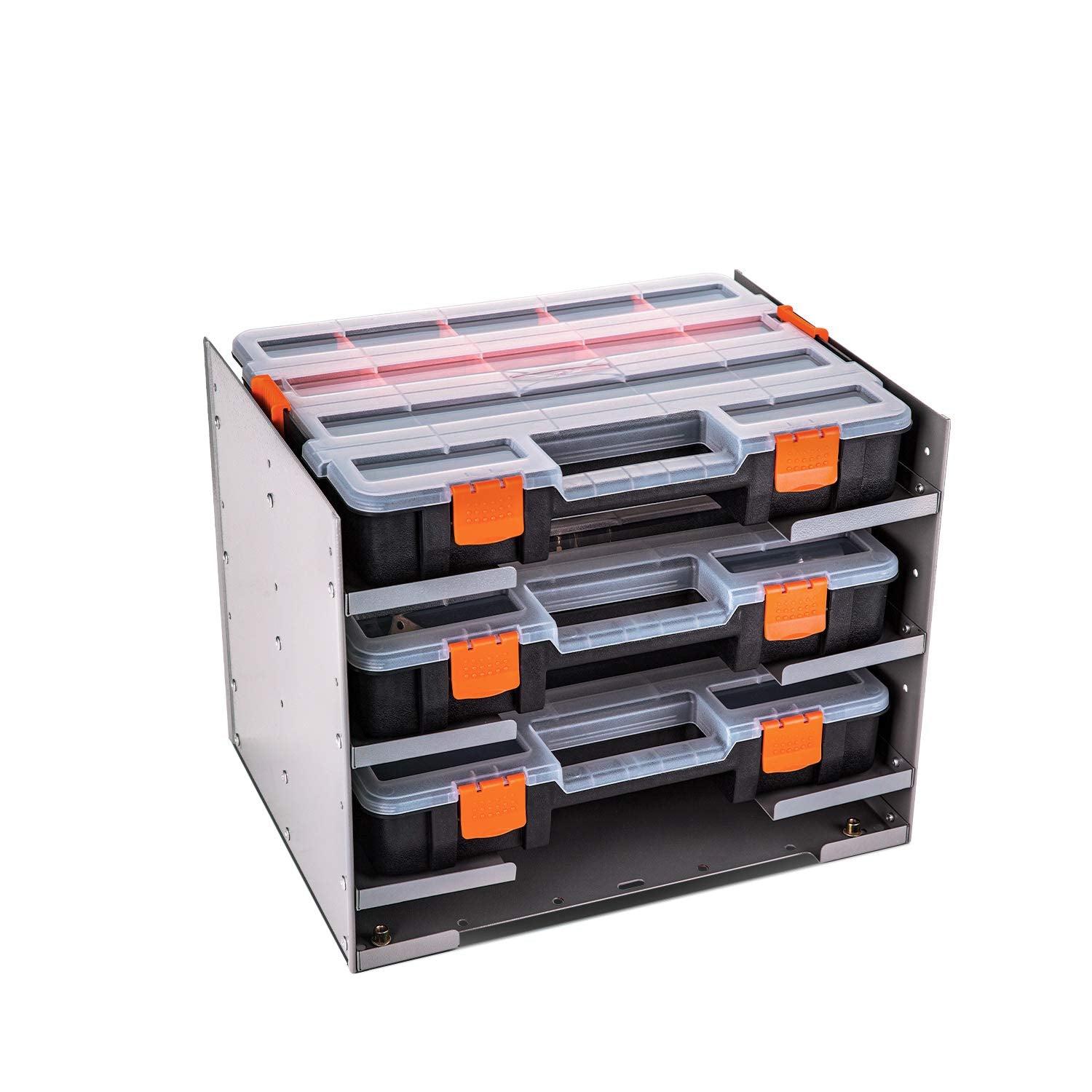 P-Sh-Tote Shelf Kit For Van Shelving Storage, 3 Plastic Storage Box W/ 1 Set Organizer Holder For Small Parts, Screws And Hardwa