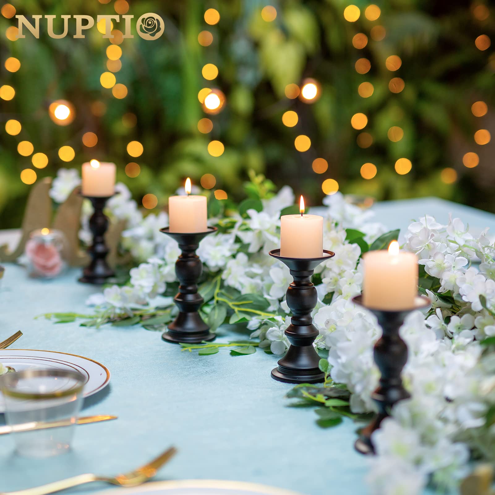 Nuptio 2 Pcs Candle Holders For Pillar Candles, Black Candle Holder For 50Mm Candles Christmas Halloween Mantlepiece Decorations