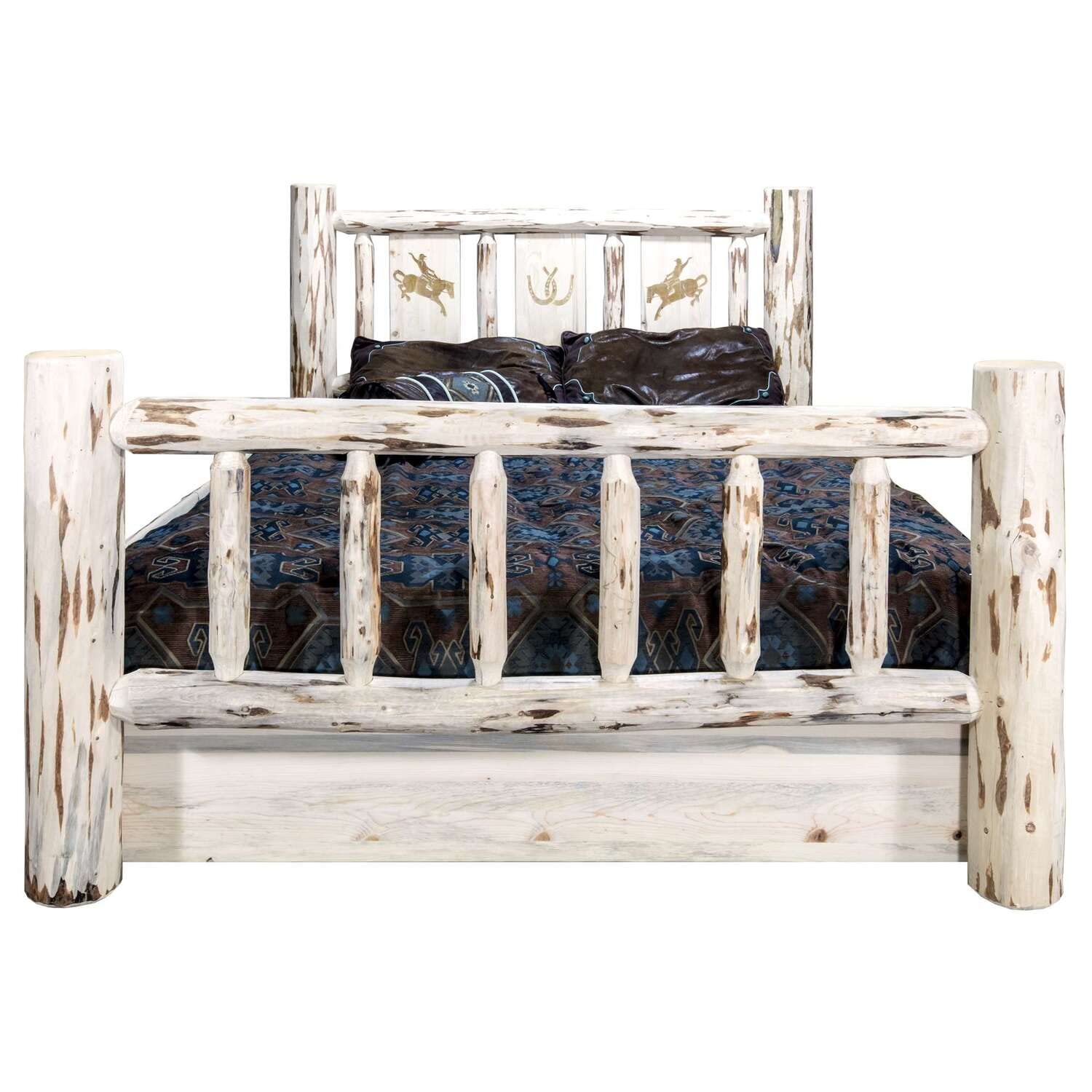 Montana Woodworks Bronc Design Storage Engraved Bed in Clear Lacquer Finish (Cal King:98 in. L x 76 in. W x 47 in. H (396 lbs.))