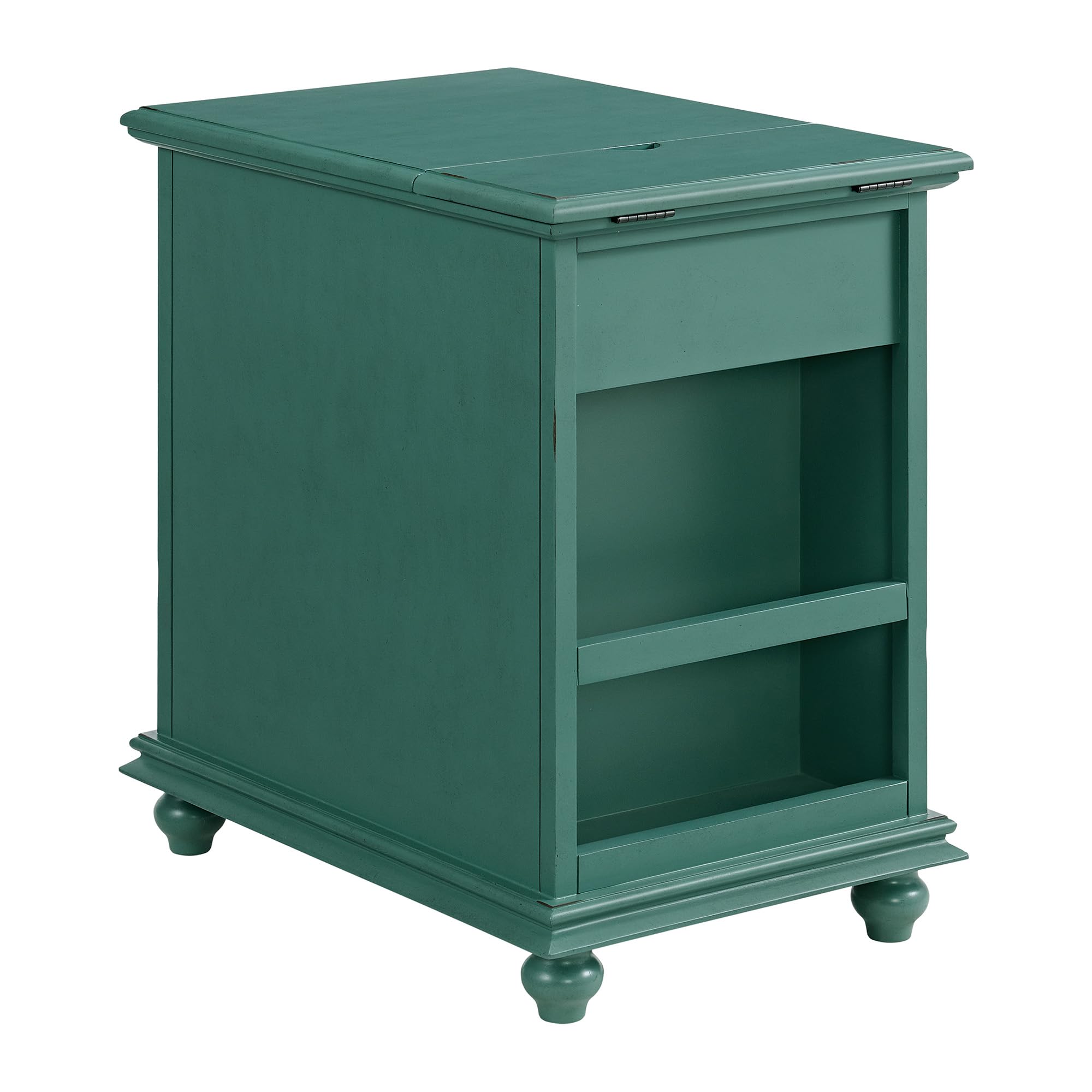 Martin Svensson Home Elegant Chairside End Table with Power, Antique Teal-Green