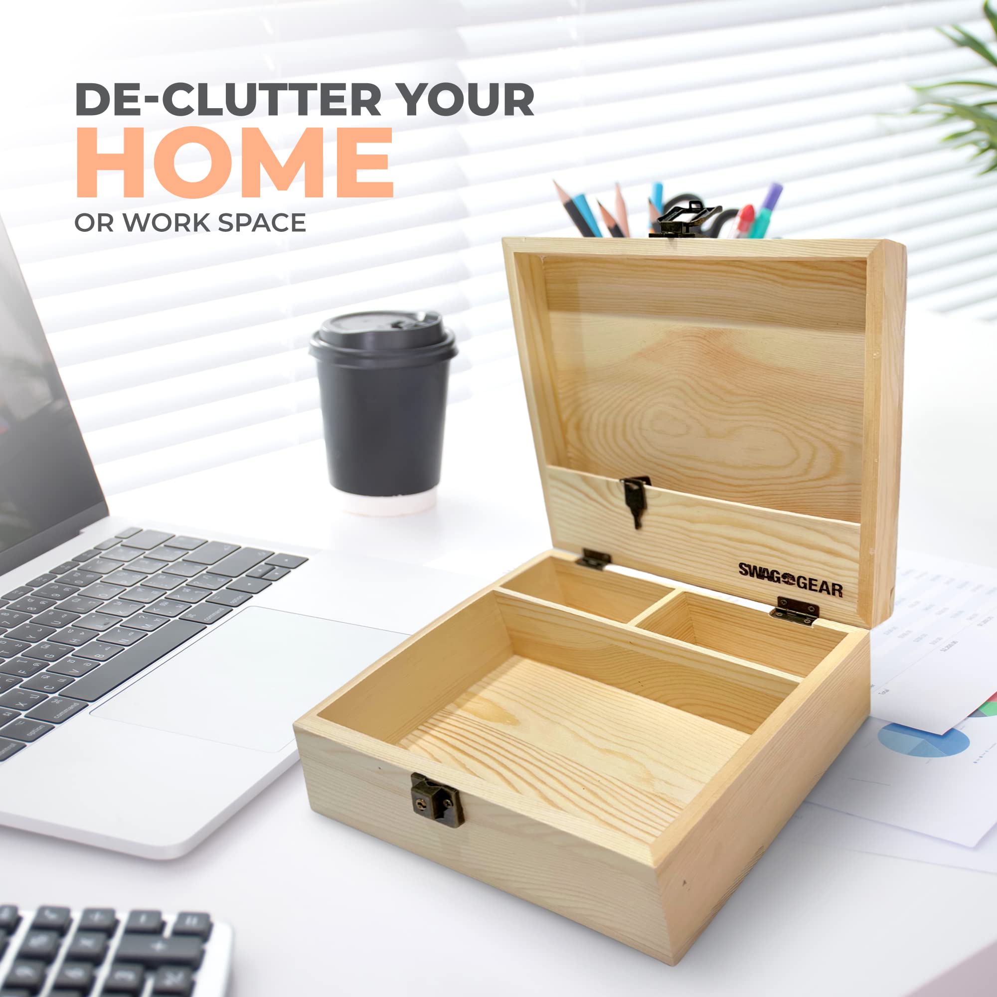 Swag Gear Wooden Keepsake Box With Lock And Storage Compartments Locking Wood Boxes For Keepsakes Jewelry Knick Knacks Art Suppl