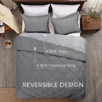 Basic Beyond Full Size Comforter Set - Charcoal Gray And Grey Comforter Set Full, Reversible Comforter Full Size Set, 1 Comforter (82'X92') And 2 Pillow Shams (20'X26'+2')