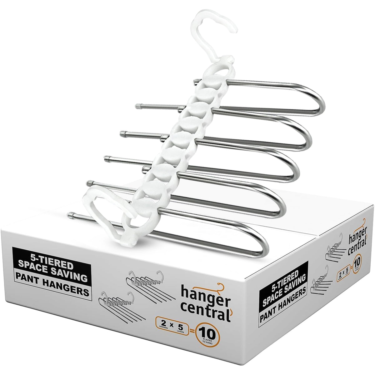 Hanger Central 2 Pack Collapsible Pants Hangers  Space Saving Metal Closet Organizer for Jeans, Trousers, Skirts  Non Slip Fol
