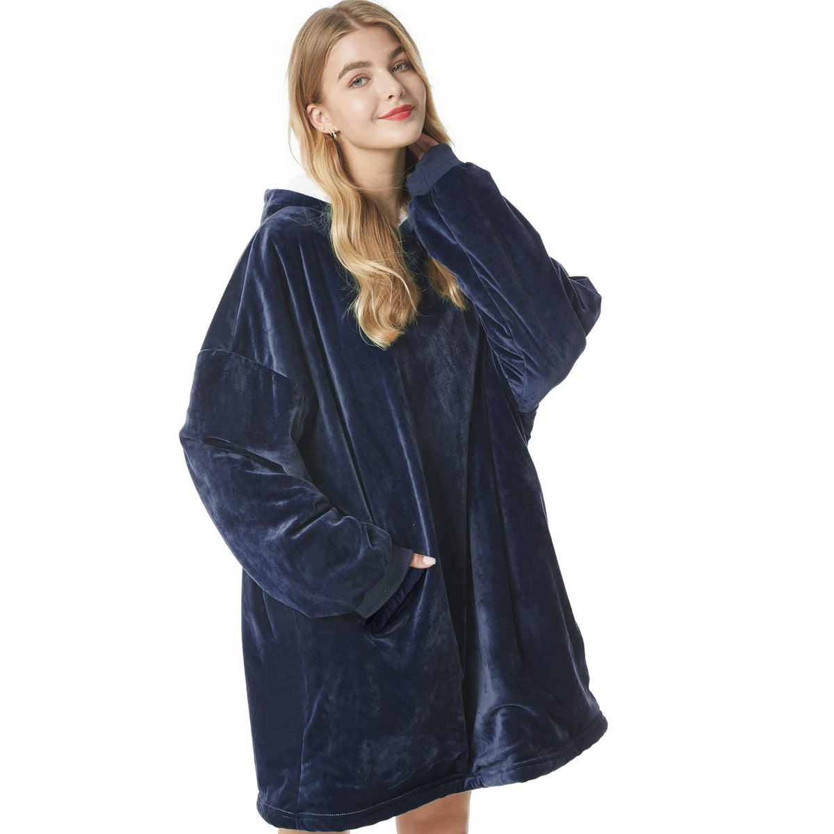 Felicigeely Blanket Hoodie, Oversized Wearable Blanket Sweatshirt For Adults Women Men Warm Cozy Thick Blue Hoodie Blanket With