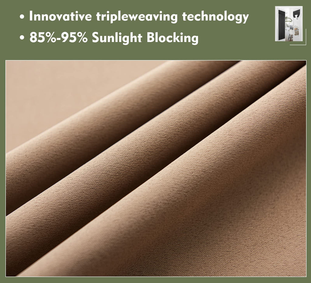 Pi Blackout Curtain Panel 63 Inches Long,Sound Reducing Thermal Insulated Light Blocking Grommet Window Curtains For Living Room/Bedroom 1 Panel (Cappuccino, W52Xl63)