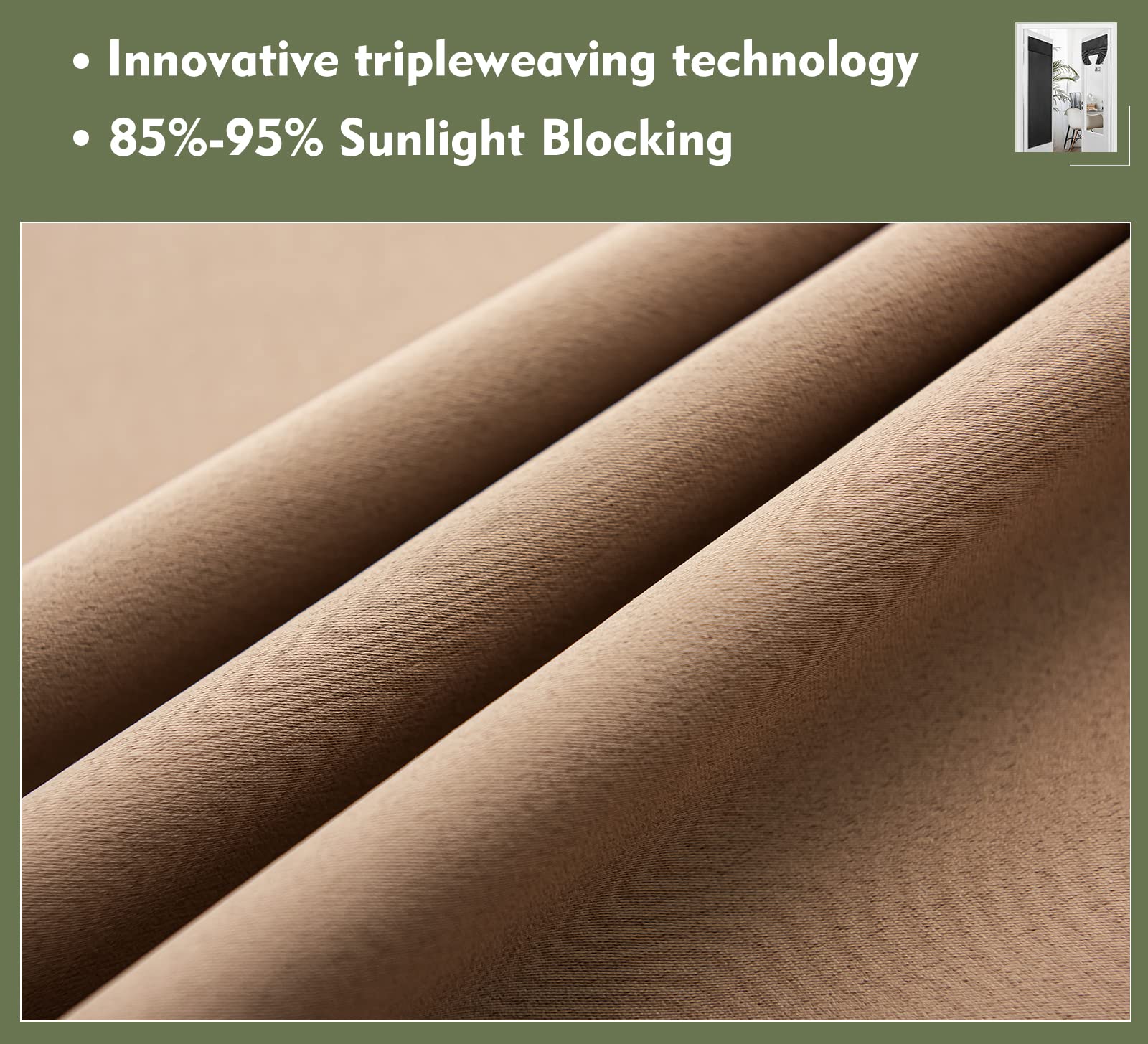 Pi Blackout Curtain Panels,Thermal Insulated Energy Saving Grommet Window Treatment For Living Room/Bedroom/Glassdoor 1 Panel (Cappuccino,W52Xl80)