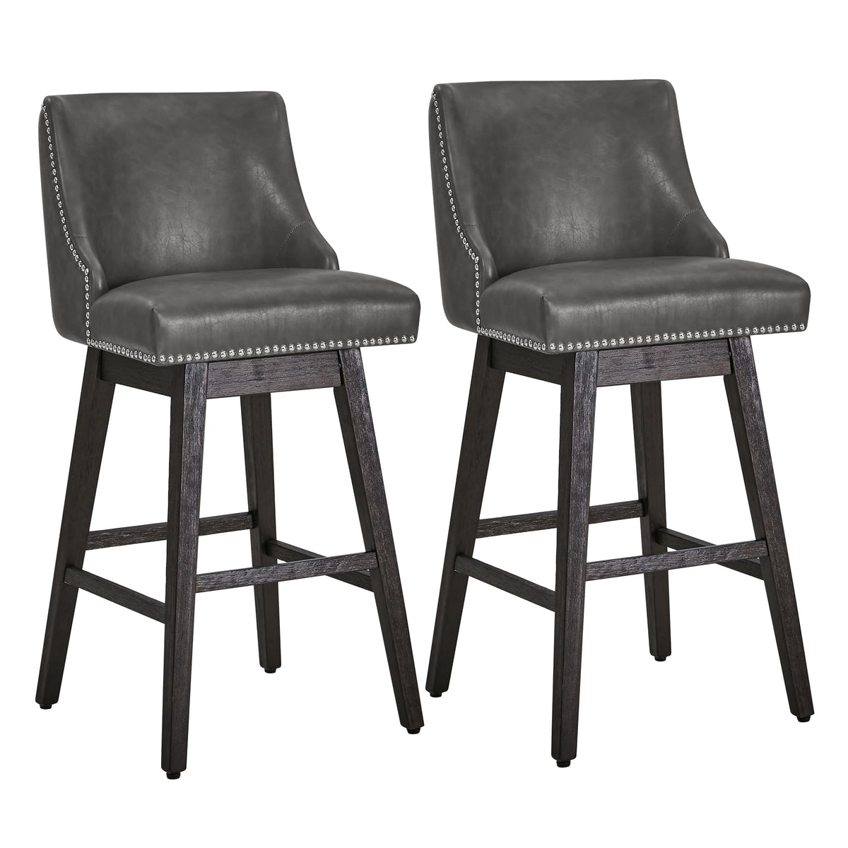 Chita Swivel Bar Stools Set Of 2, Fsc Certified 30' H Seat Height Upholstered Barstools, Faux Leather In Retro Grey