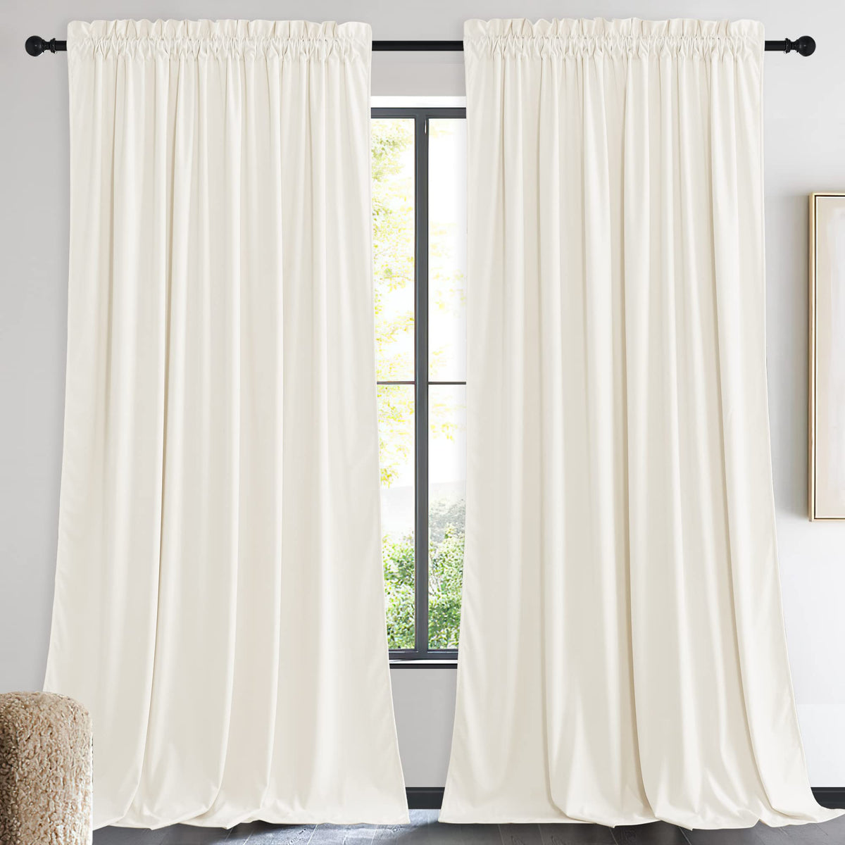 Nicetown Thermal Insulated Velvet Curtains Ivory White 90 Inch Length, Heavy Duty Keep Warm Drapes Room Darkening Thermal Insula