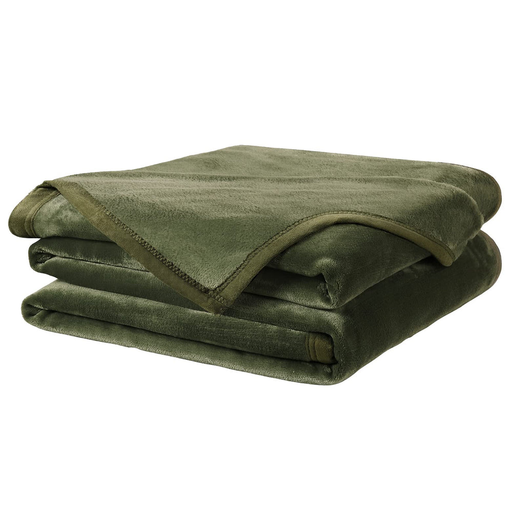 Soft Queen Size Blanket Warm Fuzzy Microplush Lightweight Thermal Fleece Blankets For Couch Bed Sofa,90X90 Inch, Olive Green