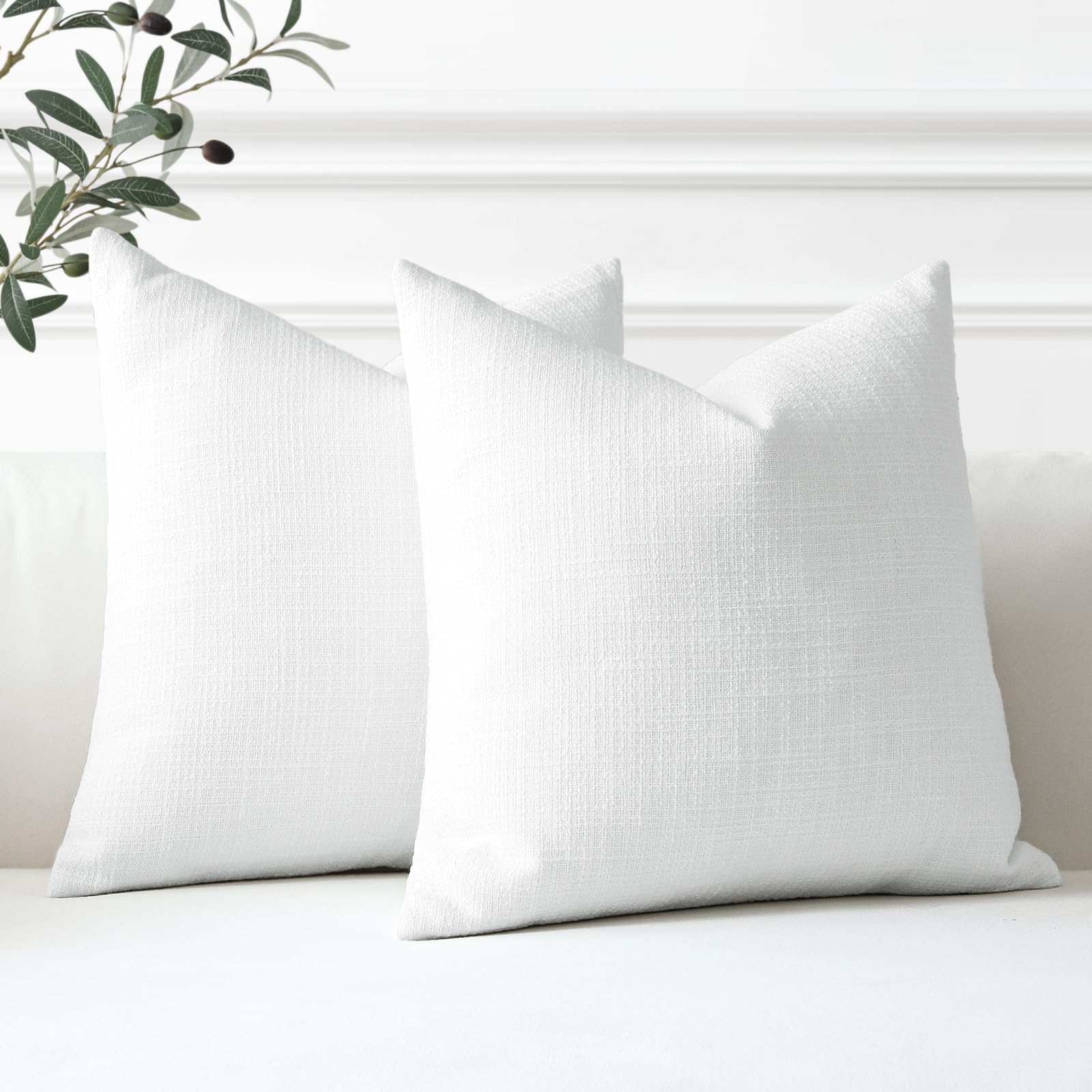 Otostar Linen Throw Pillow Covers Set Of 2 Decorative Square Pillowcases Cushion Covers 14X14 Inch For Home Decor Sofa Bedroom Car 35 X 35 Cm Pure White