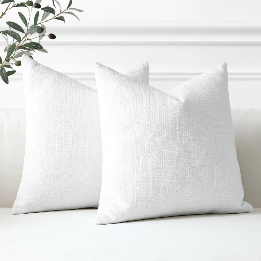 Otostar Linen Throw Pillow Covers Set Of 2 Decorative Square Pillowcases Cushion Covers 28X28 Inch For Home Decor Sofa Bedroom Car 70 X 70 Cm Pure White