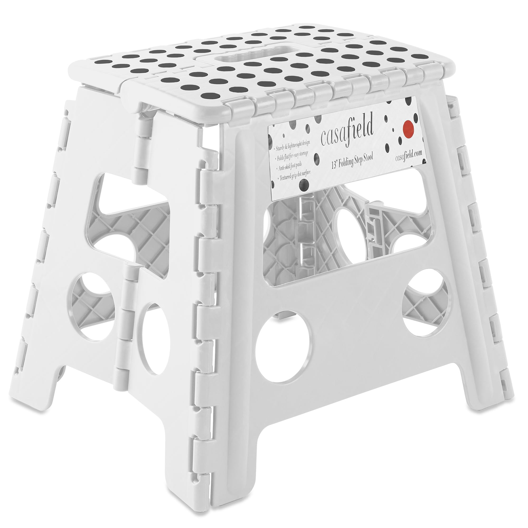 Casafield 13 Folding Step Stool with Handle, White - Portable Collapsible Small Plastic Foot Stool for Adults - Use in The Kitch