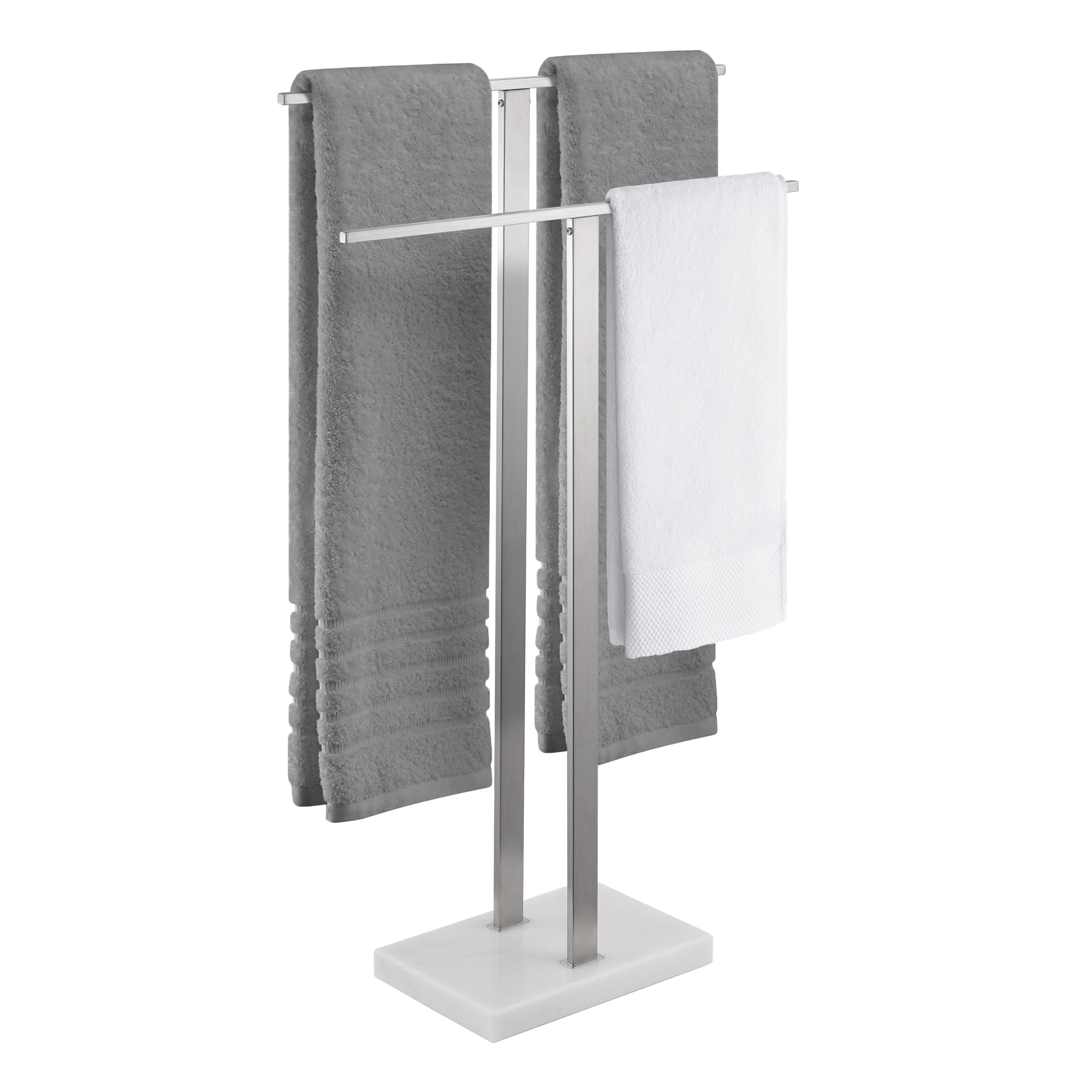 KES Standing Towel Rack 2-Tier Towel Rack Stand with Marble Base for Bathroom Floor, Upgrade Steady Design, Pro-Grade 18/8 Stain