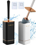 Aokala Toilet Brush and Holder, Elegant 2 Pack Silicone Toilet Bowl Brush Set with Ergonomic Long Handle, Modern Bathroom Decor 