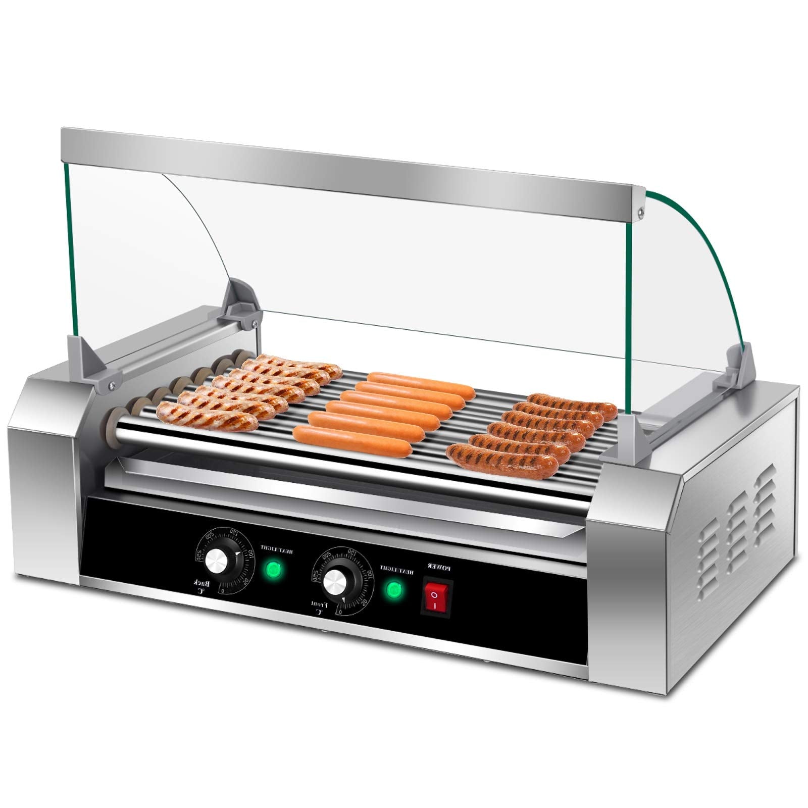 Happygrill Electric Sausage Grill Stainless Steel Hot Dog Grill Cooker, 1200W Sausage Roller Grill Machine With 7 Rollers For 18