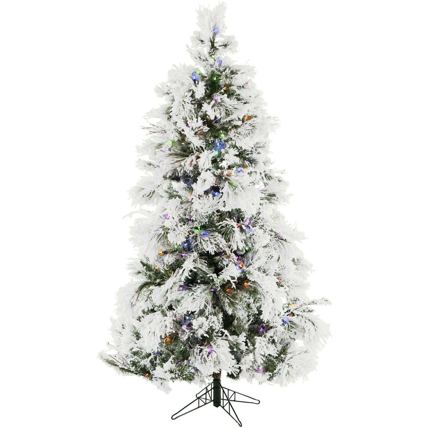 Christmas Time 6.5-Ft. Prelit Frosted Fir Snowy Artificial Christmas Tree With Dual Multi-Color & Warm White Led String Lights, Realistic Pvc, Holiday Decor For Home And Office