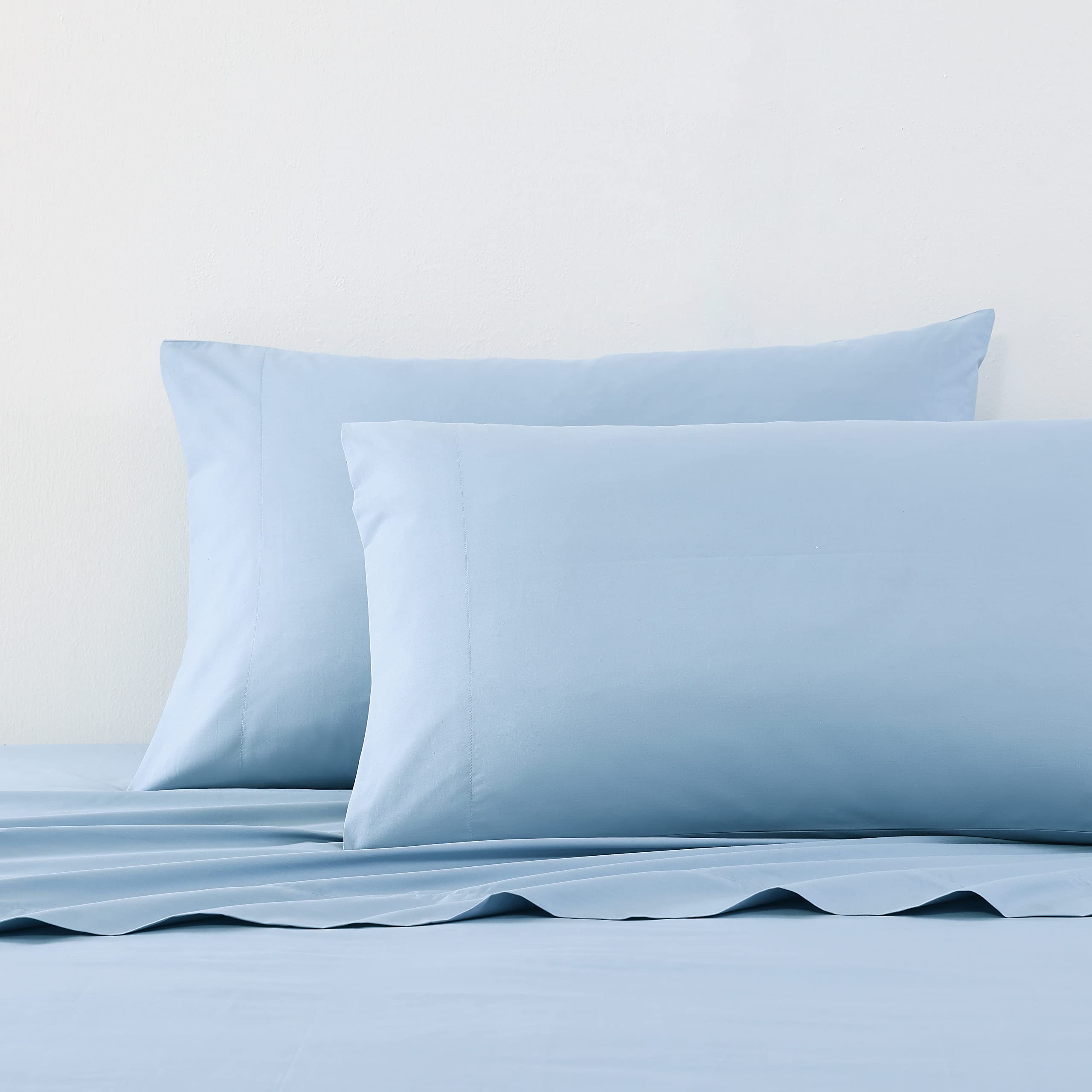 Nautica- Queen Sheet Set, Cotton Percale Bedding Set, Crisp & Cool, Lightweight & Breathable (Solid Light Blue, Queen)