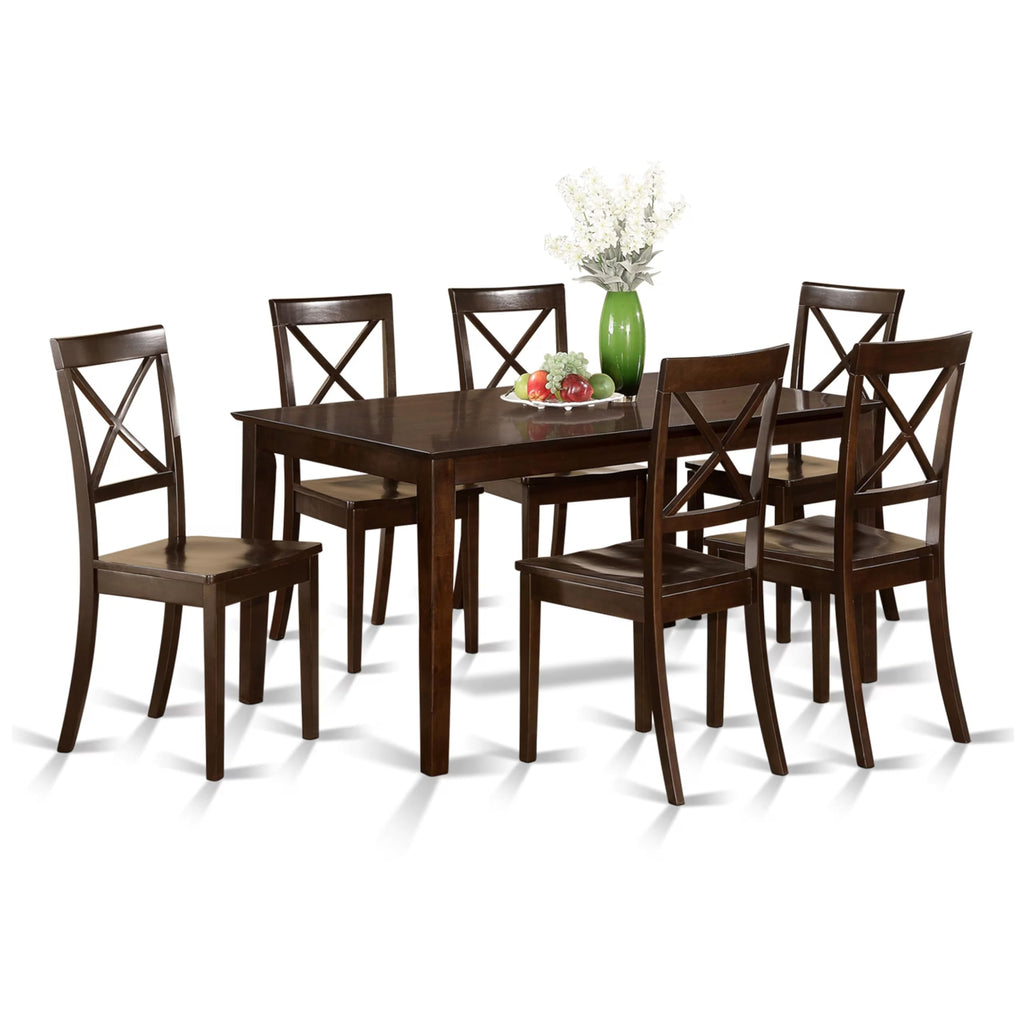 East West Furniture CAB7S-CAP-W 7 Piece Kitchen Table & Chairs Set Consist of a Rectangle Dining Table and 6 Dining Room Chairs, 36x60 Inch, Cappuccino
