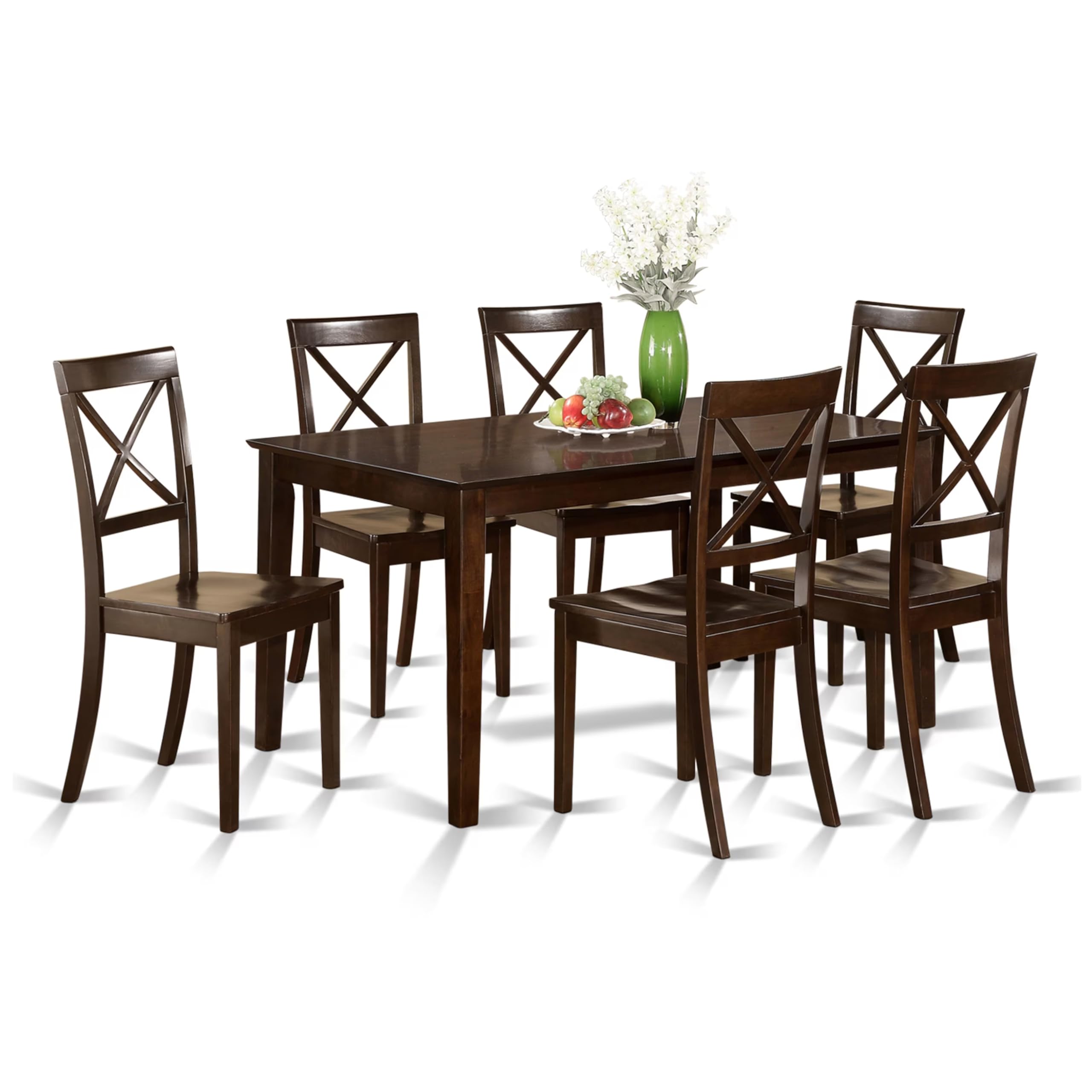 East West Furniture CAB7S-CAP-W 7 Piece Kitchen Table & Chairs Set Consist of a Rectangle Dining Table and 6 Dining Room Chairs, 36x60 Inch, Cappuccino