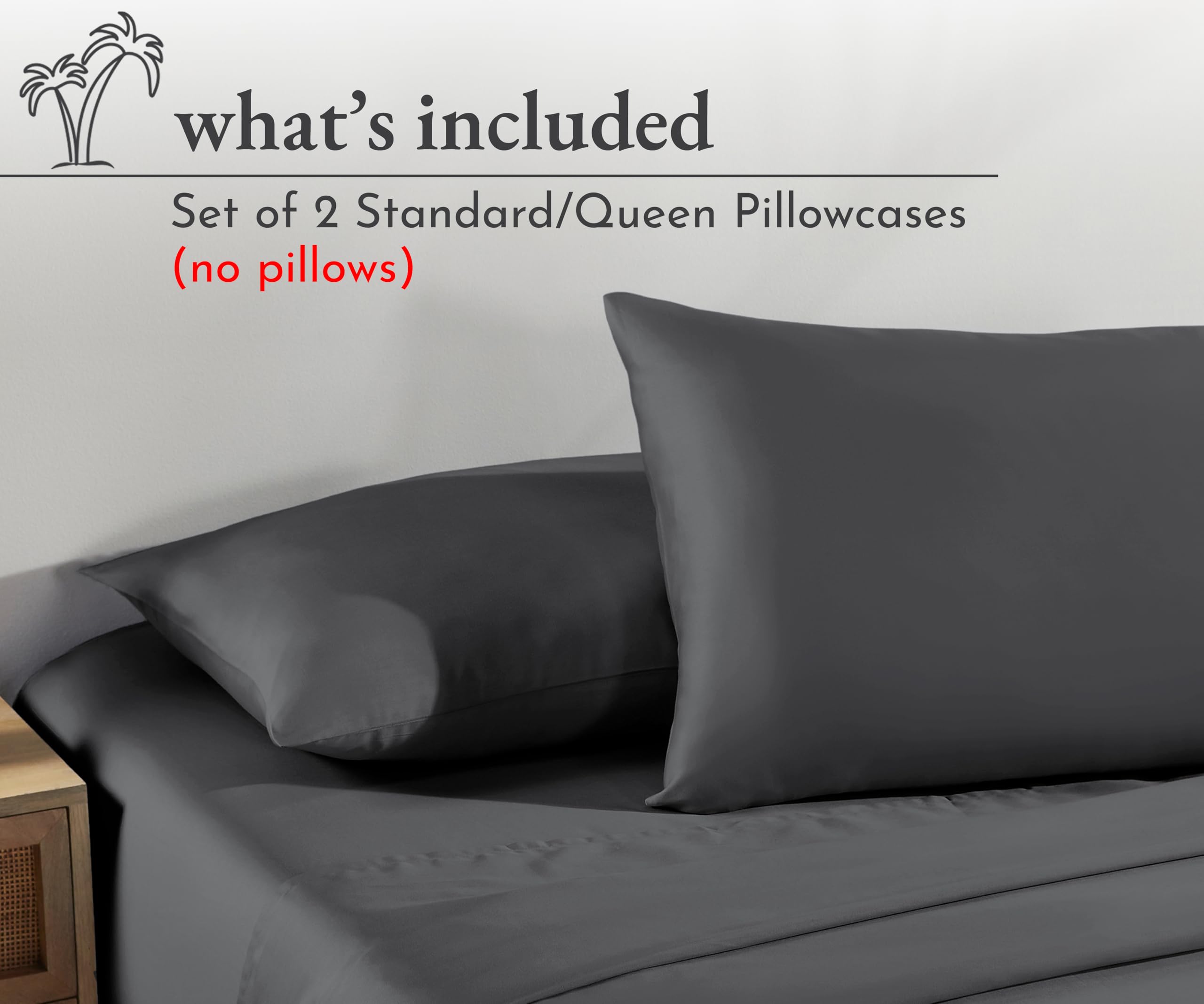 California Design Den 100% Cotton Pillow Cases Standard Size Set Of 2, Soft & Cooling Sateen Weave Pillow Cases Queen (Grey)