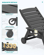Serwall Patio Chaise Lounge Chair, 78'' Long Hdpe Outdoor Lounge Chair 5 Positions Adjustable Outdoor Lounger, Poly Lounge Chair With Rolling Wheels & Cup Holder For Pool, Slate Gray