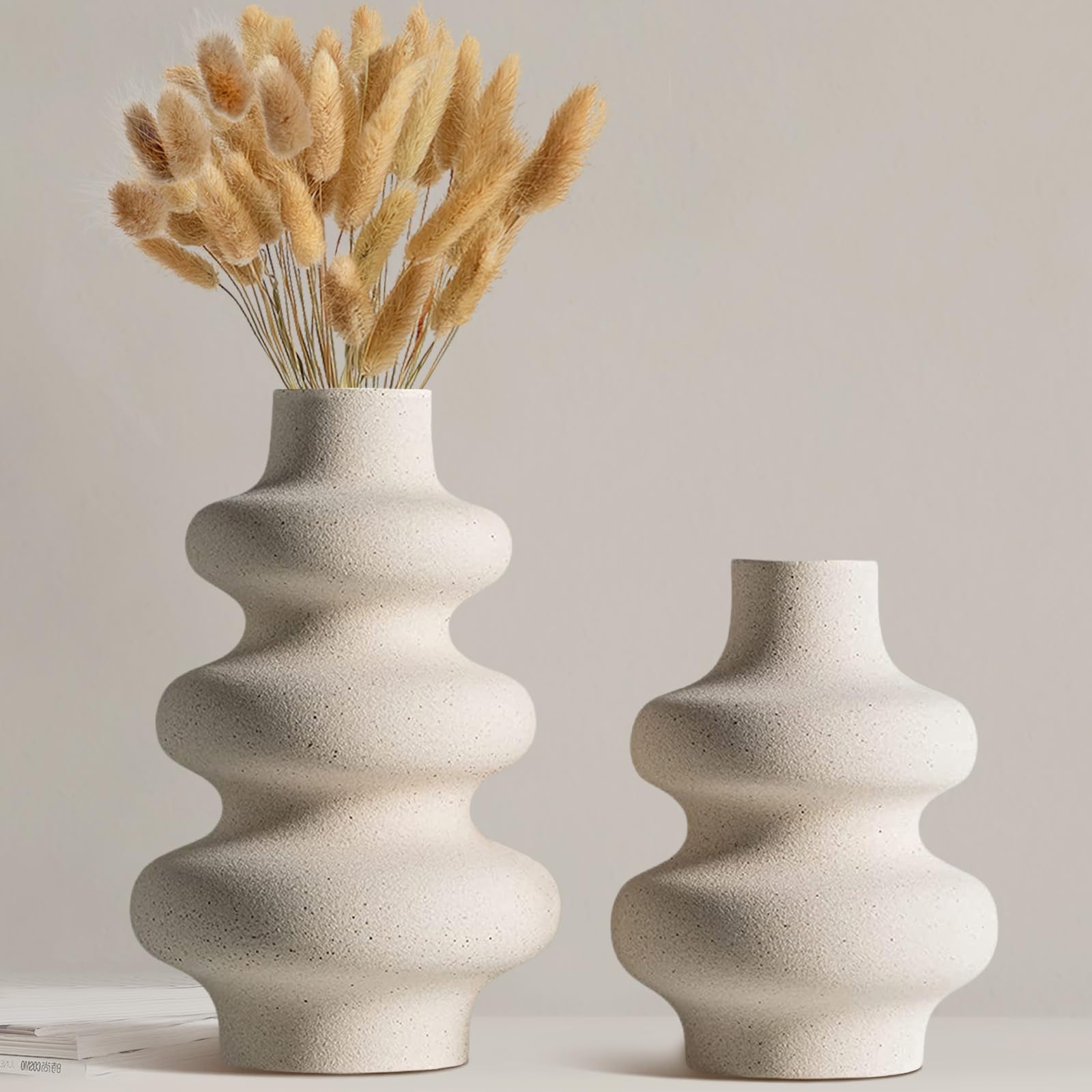 Ceramic Vases- Set of 2 White Vase for Modern Home Decor, Boho Vase for Decor,Vase for Farmhouse Decor Wedding Dinner Table Offi