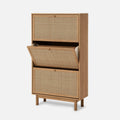 mopio Hannah Shoe Cabinet, Natural Rattan Farmhouse Shoe Storage Organizer, 3 Door Closet Rack for Entryway, Spacious Hallway St
