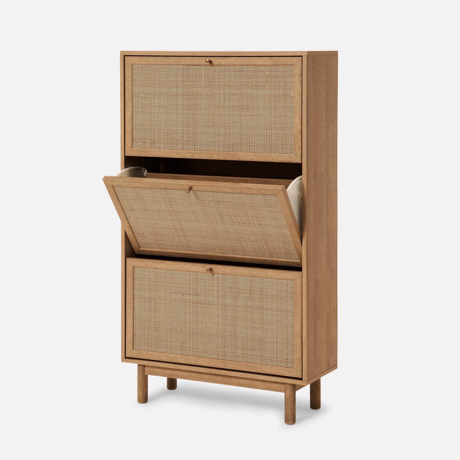 mopio Hannah Shoe Cabinet, Natural Rattan Farmhouse Shoe Storage Organizer, 3 Door Closet Rack for Entryway, Spacious Hallway St