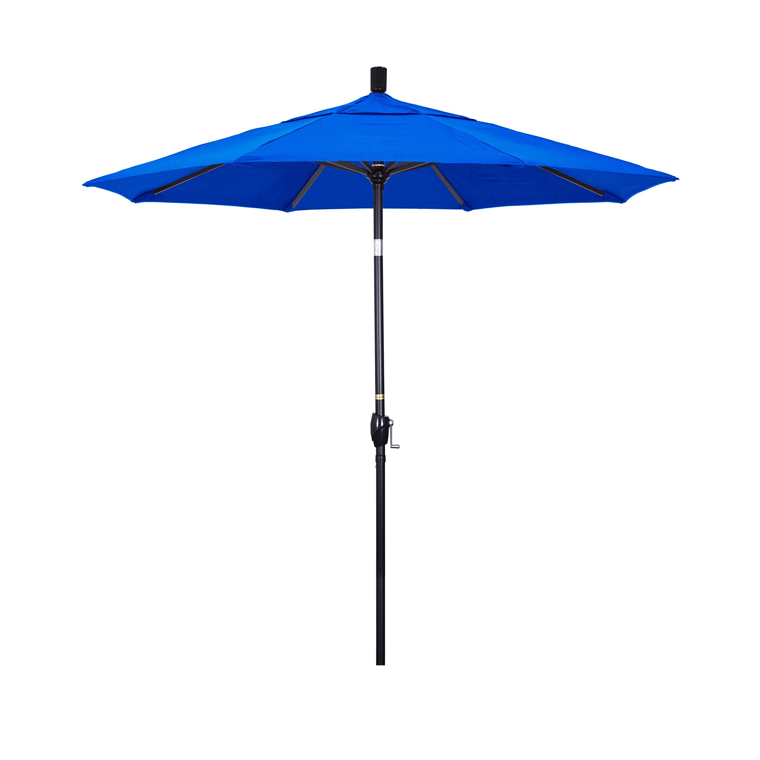 California Umbrella 7.5' Round Aluminum Market Umbrella, Crank Lift, Push Button Tilt, Black Pole, Sunbrella Pacific Blue