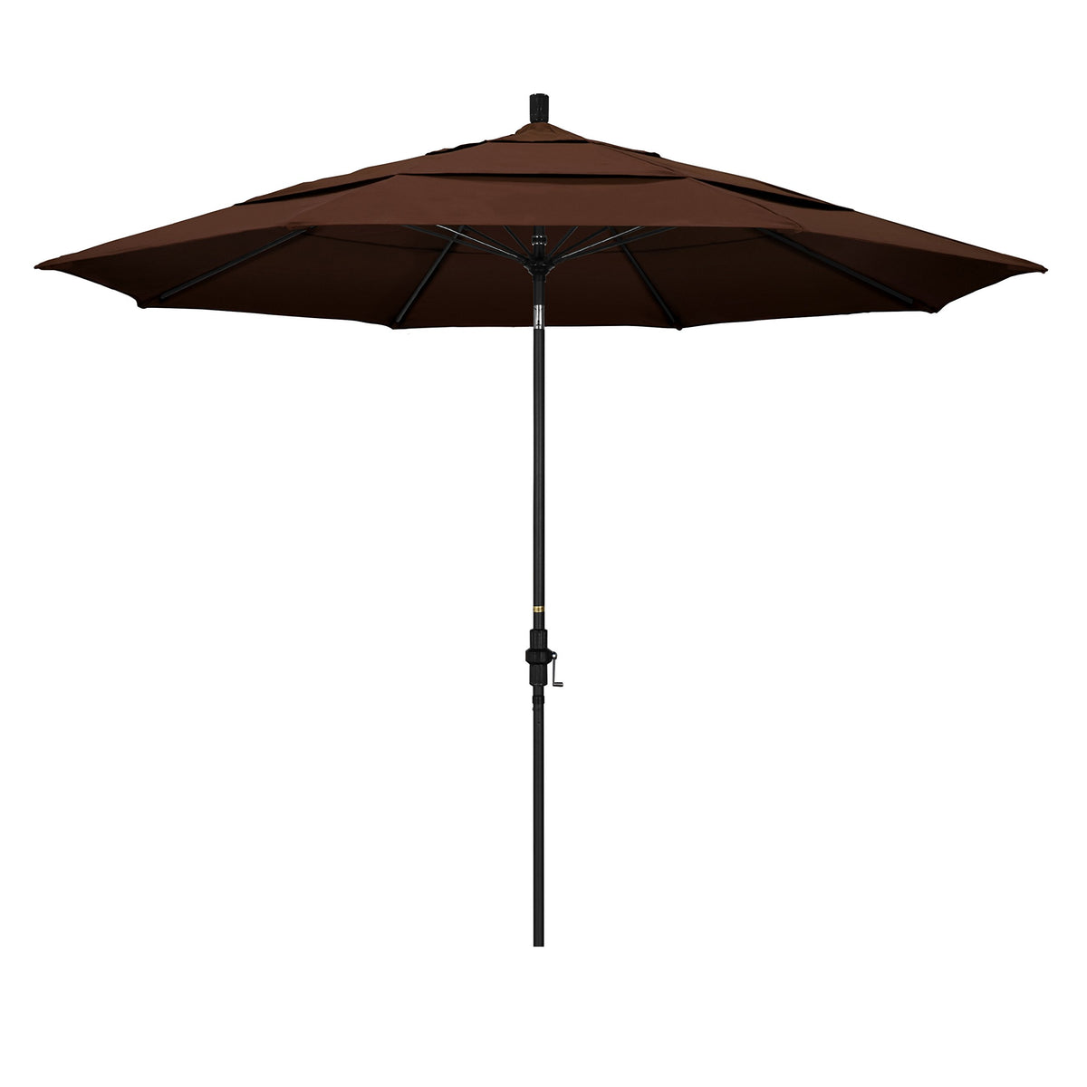 California Umbrella 11' Round Aluminum Pole Fiberglass Rib Patio Umbrella, Crank Lift, Collar Tilt, Black Pole, Sunbrella Bay Br