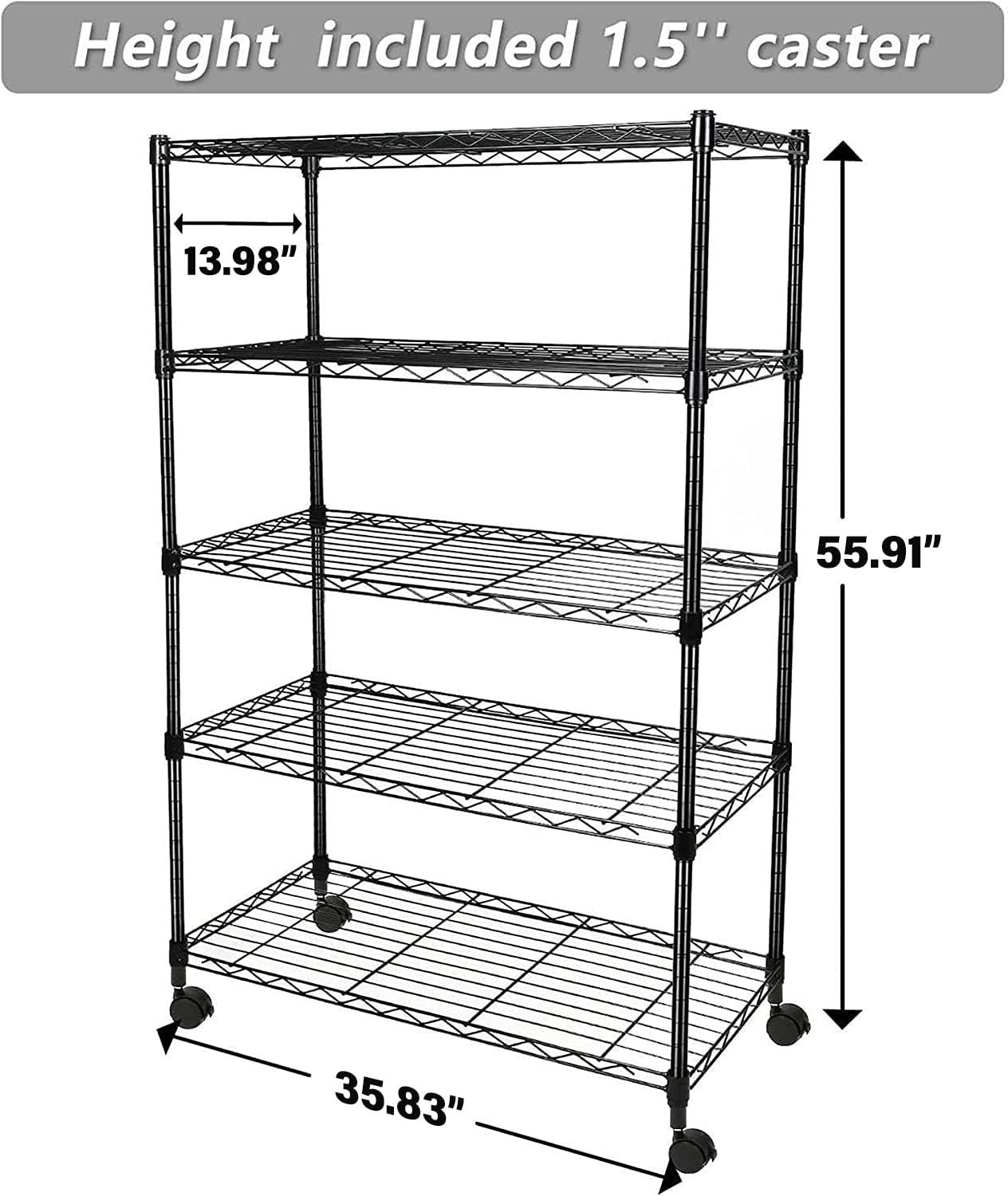 Simple Deluxe Heavy Duty 4-Shelf Storage Shelving Unit, 36' D X 14' W X 55.91' H Steel Organizer Wire Rack 1000Lb Capacity, Black, 2 Pack