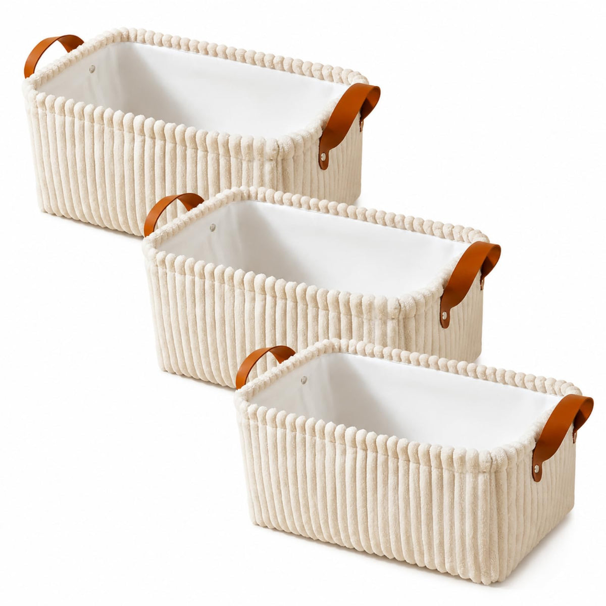 Novabright 3 Pcs Dog Toy Basket Pet with Handles, 16 x 12 x 7.8 in, Beige
