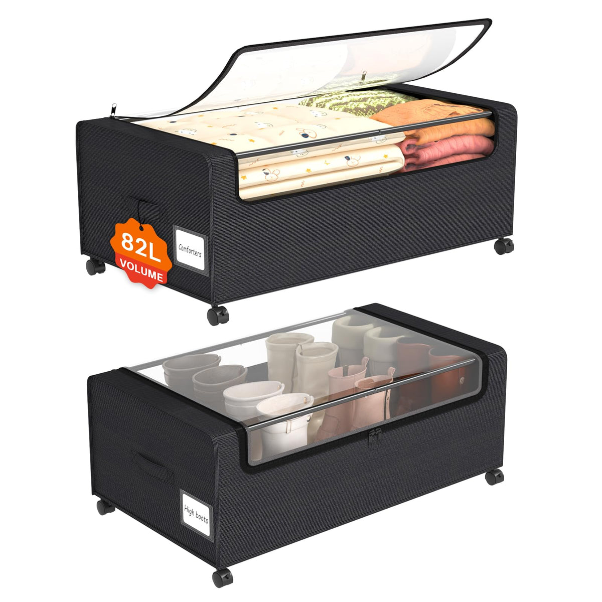 Webetop Under Bed Storage Containers with Wheels & Clear Lid 12 inch 2 Pack