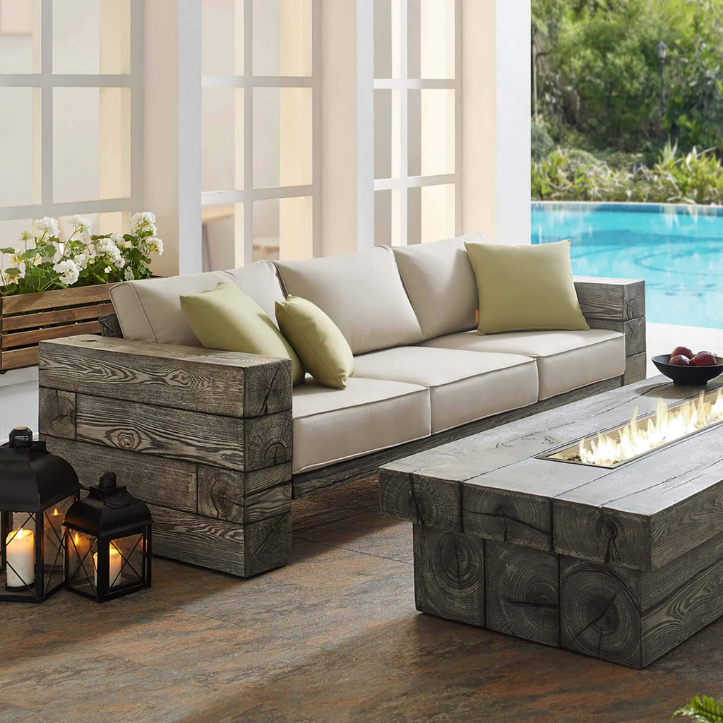 Modway Manteo Outdoor Patio Sofa With Light Gray Beige Sunbrella Cushions