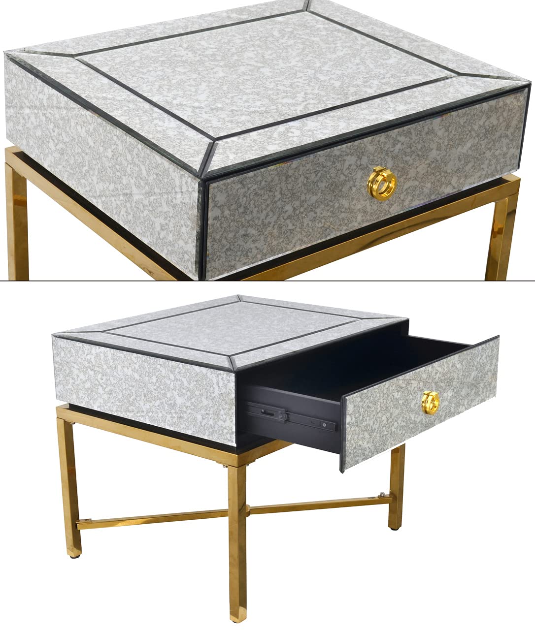 Afd Home 20&quot; Hollywood Glam Gold Contemporary Side Mirrored End Table