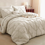 Cozylux Queen Comforter Set - 7 Pieces Bed In A Bag Oatmeal Queen Size, Pintuck Comforters Pinch Pleat Bedding Sets With All Sea