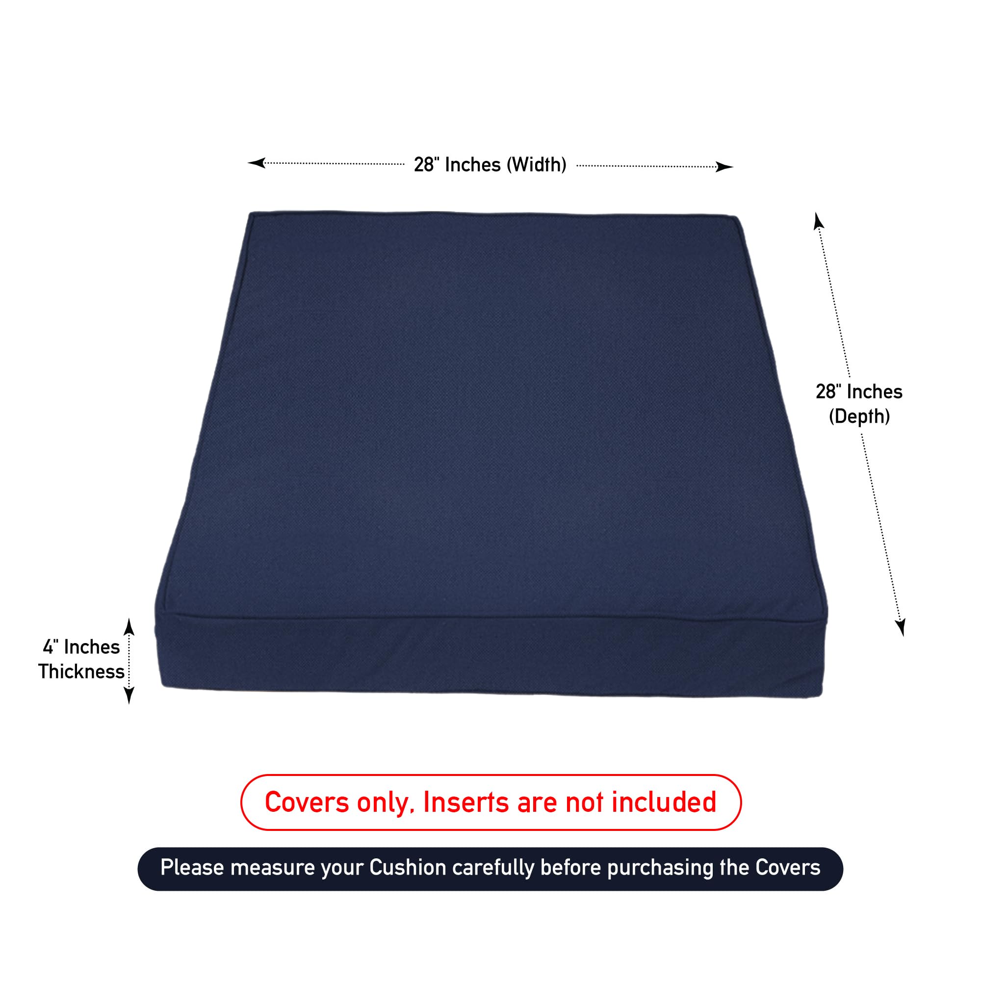 Covers & All Square Outdoor Patio Cushion Slipcovers For Furniture, Armchair, Water, Tear & Uv Resistant Pu Polyester Slipcover With Zippers (Pack Of 2) (28' L X 28' W X 4' Thick, Navy Blue)