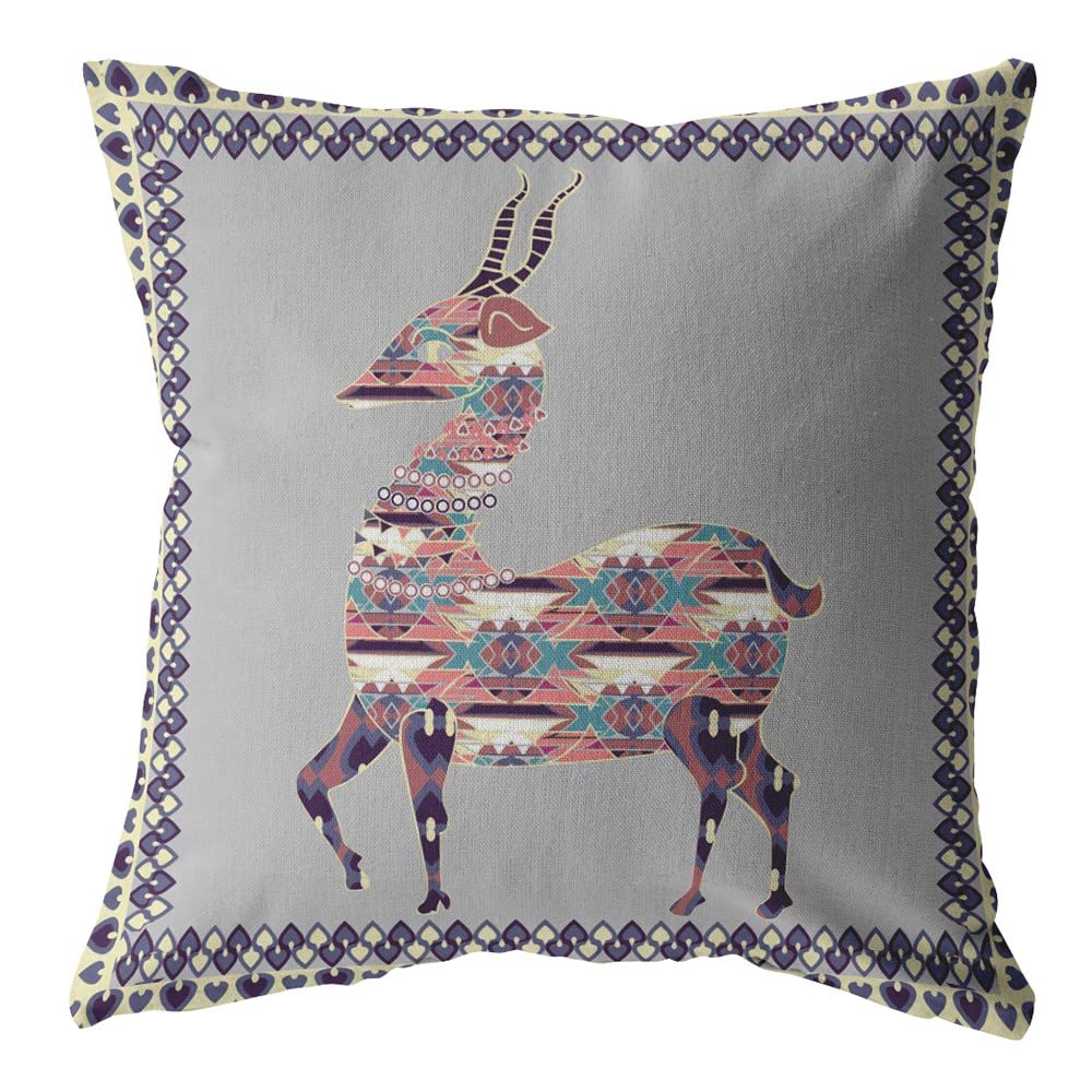 HomeRoots Purple On Cream Broadcloth 18' Purple Cream Boho Deer Indoor Outdoor Throw Pillow