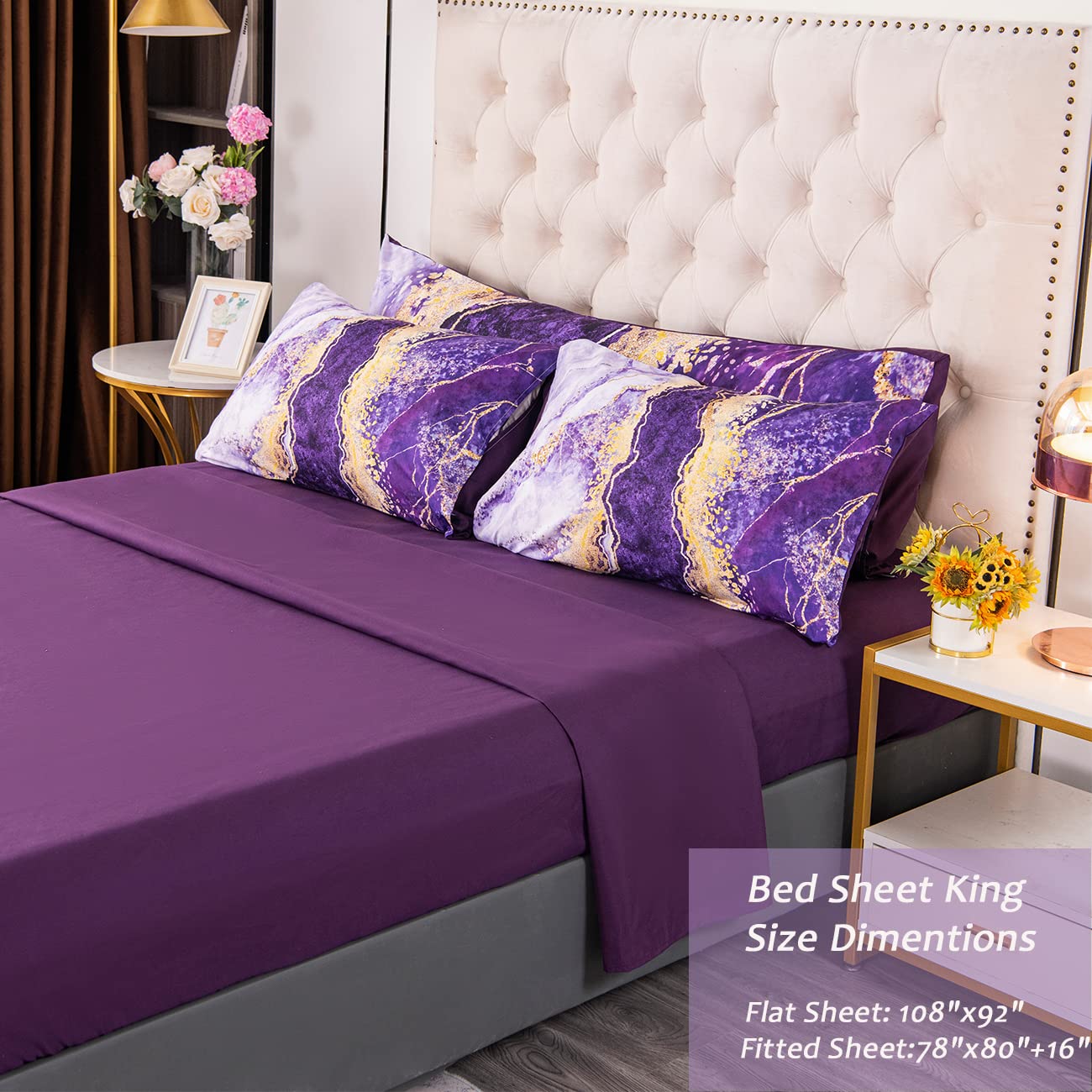 Perfemet Watercolor Marble Pattern Comforter Sets Purple Tie Dye Bedding Set King Size 3D Printing Bed-In-A-Bag, Stylish Retro A