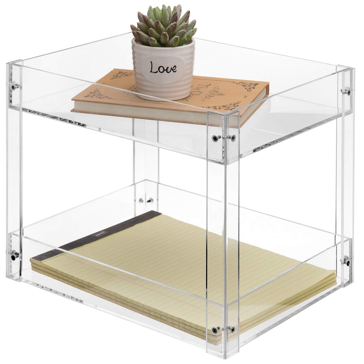 Mygift 2-Tier Premium Clear Acrylic Desk Letter Tray Organizer, A4 Size 2 Tier Document Organizer Desktop File Paper Holder Rack